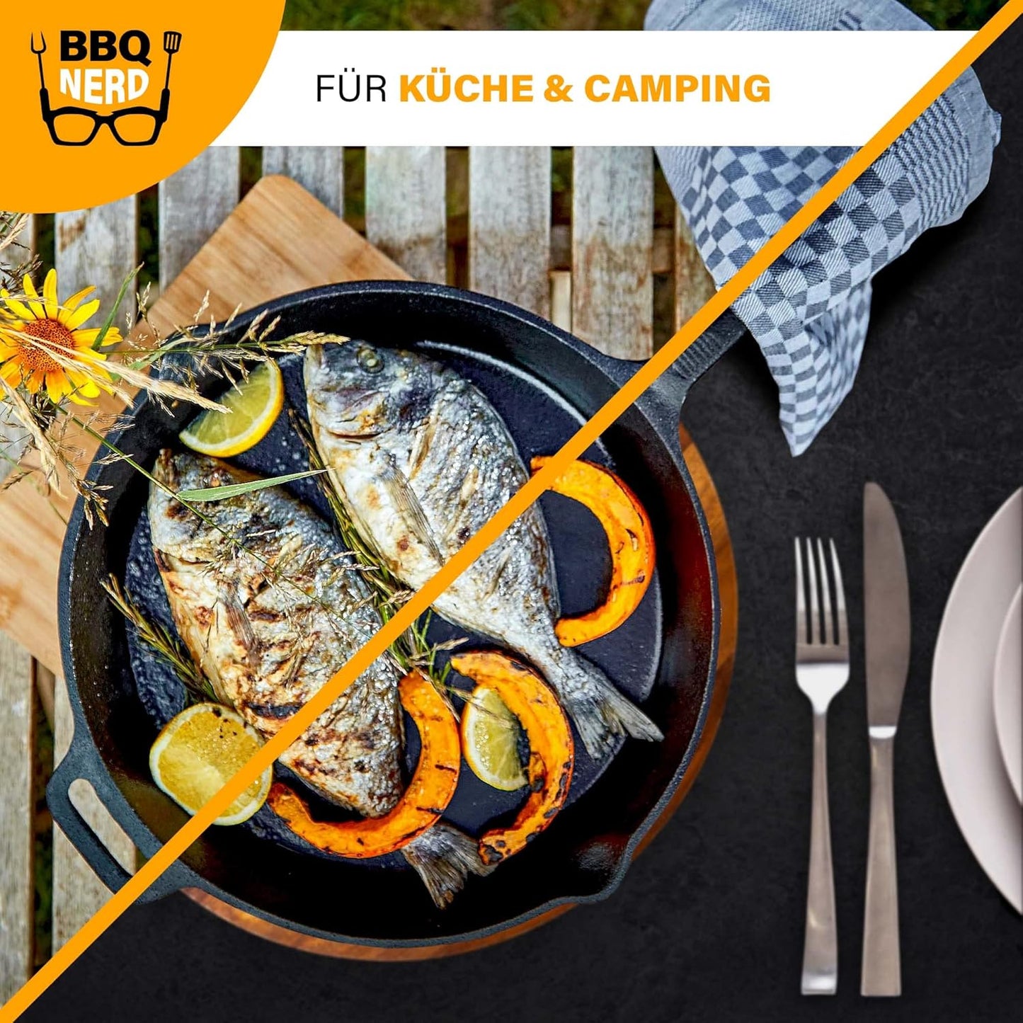 Grillpfanne mit Ausgiesser und Griff, Mit Stielgriff Ø 25 cm