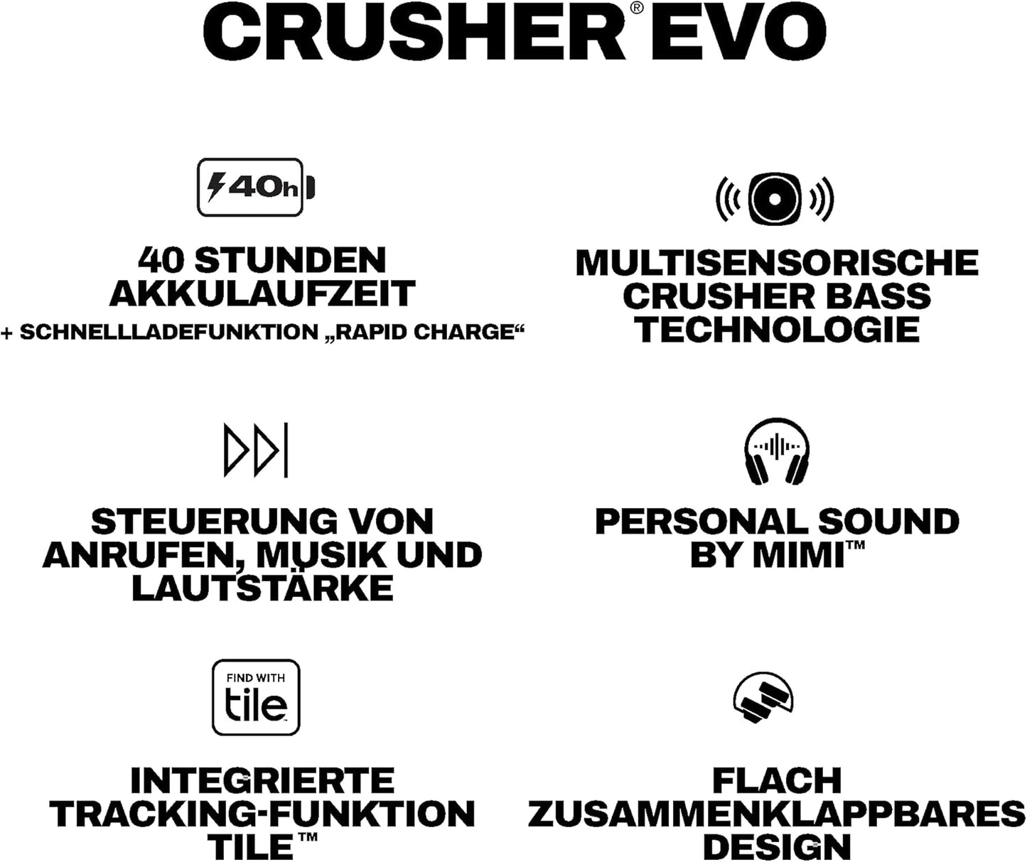 Crusher Evo Over-Ear Wireless-Kopfhörer, Grau