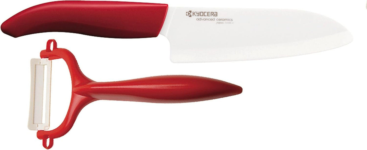 GEN RED Küchenmesser und Sparschäler Set, Rot / Weiss Messer und Schäler