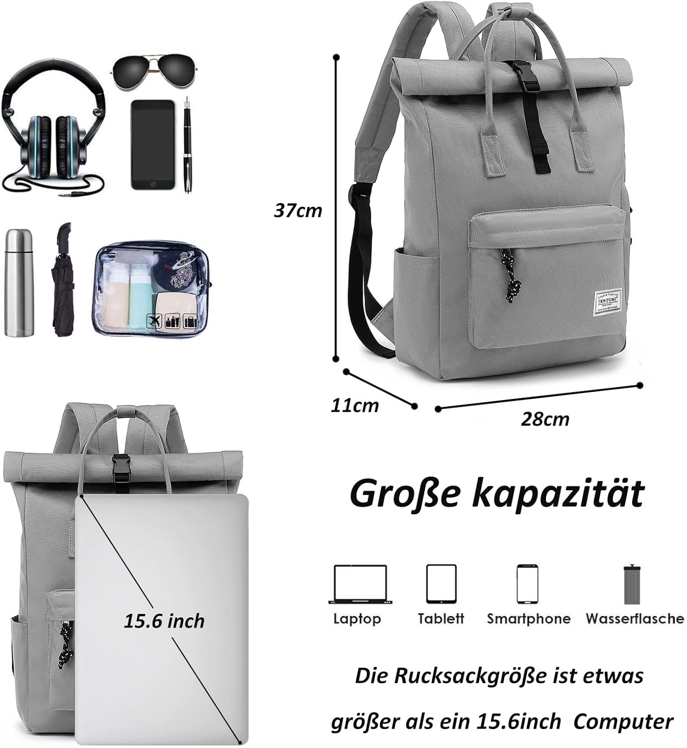 Laptop-Rucksack, 15,6 Zoll, Hellgrau 01