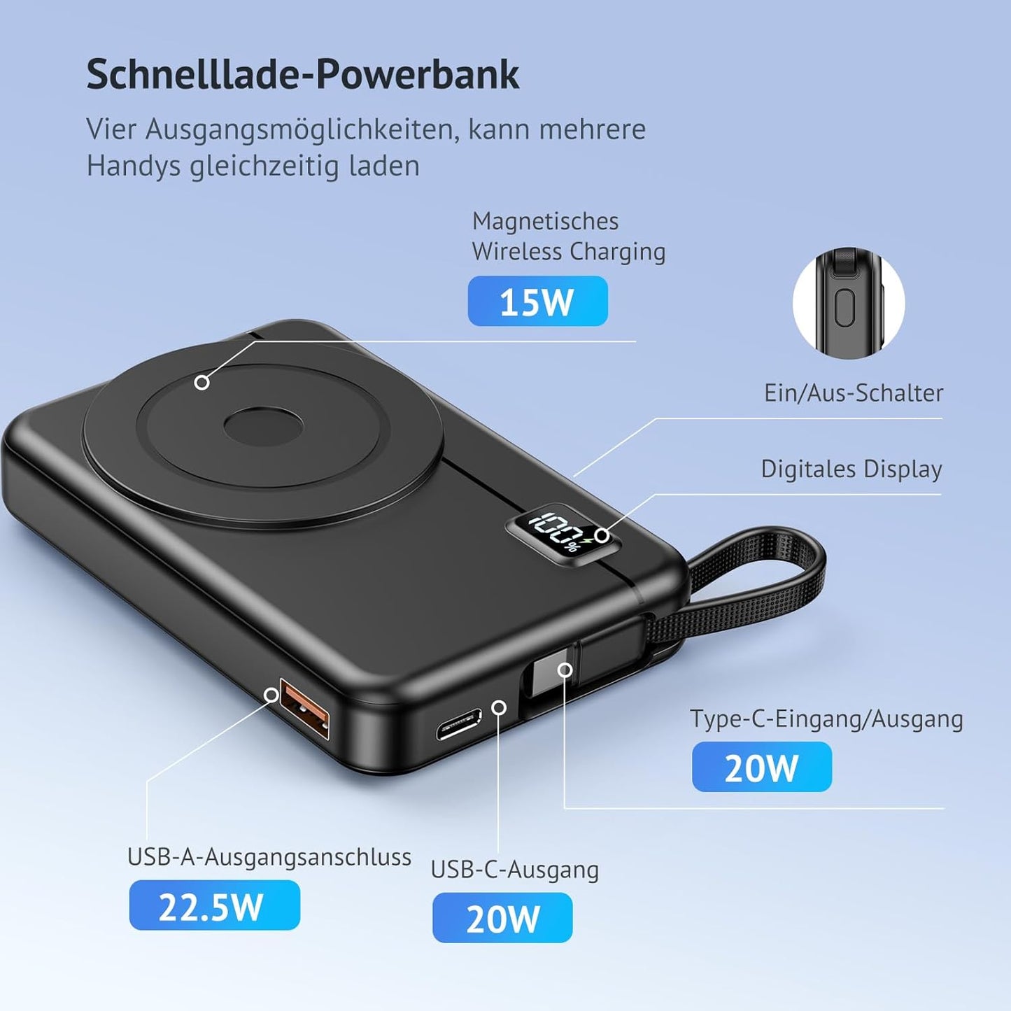 Magsafe Powerbank für iPhone 12er- bis 16er-Serie, Black