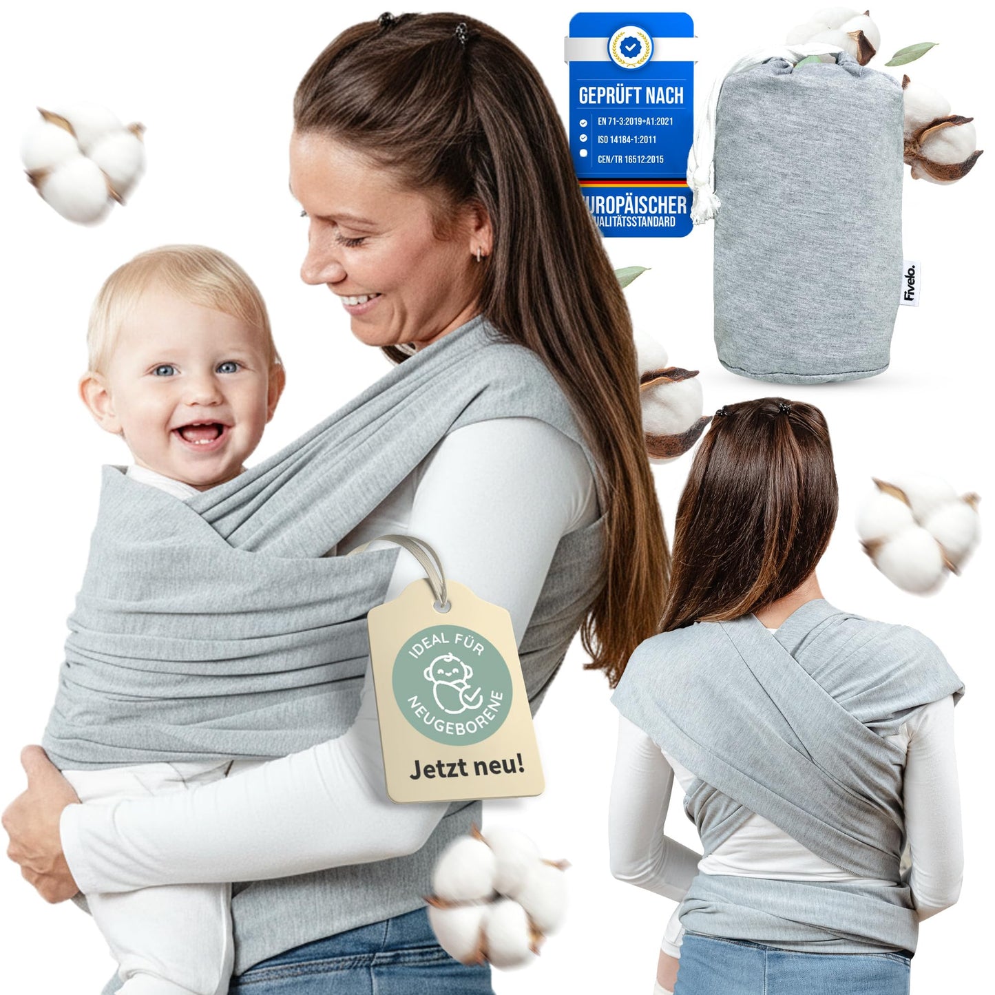 Elastisches Babytragetuch, Grau
