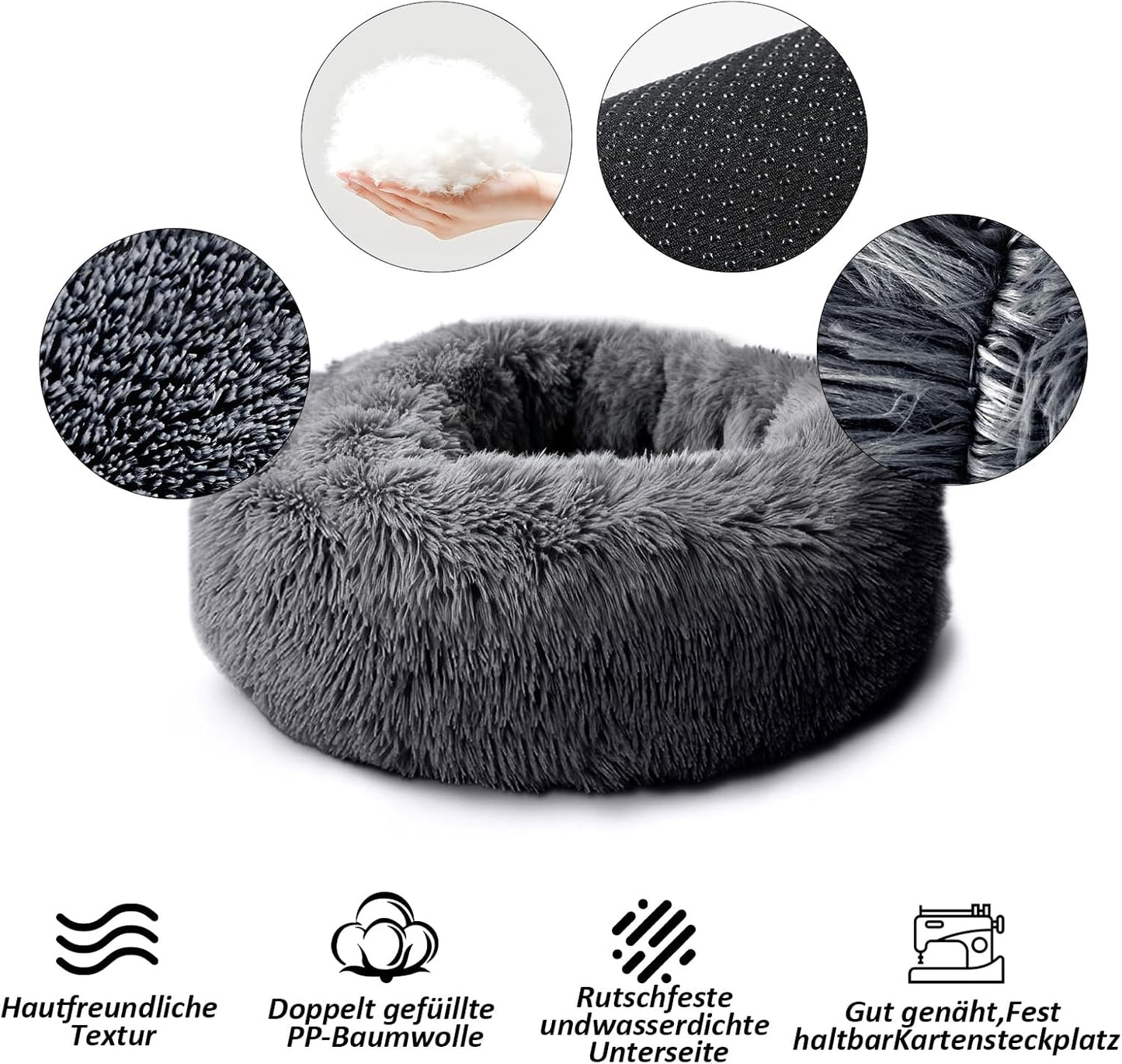 Katzen- & Hundekissen rund, waschbar, 60cm Dunkelgrau
