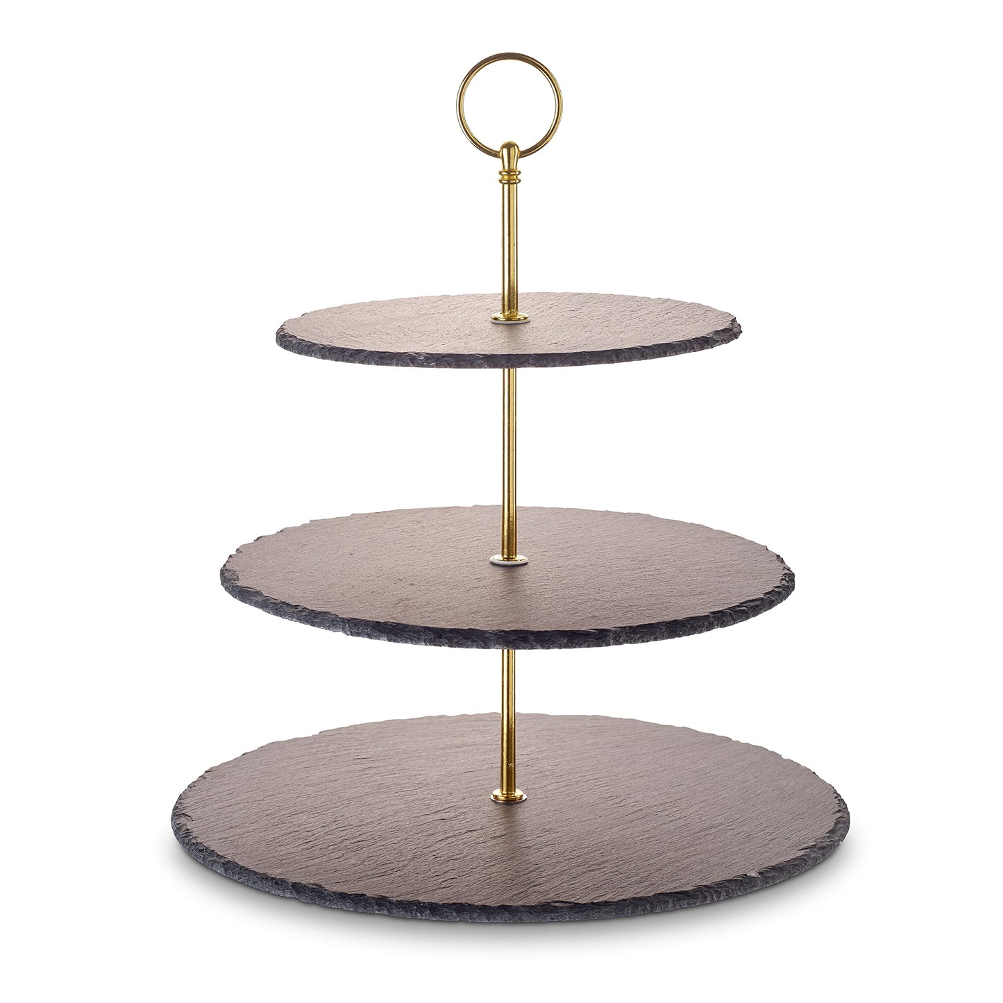 3-stöckige Etagere aus Naturschiefer mit Metallgriff, 3-Stöckig Gold-edition
