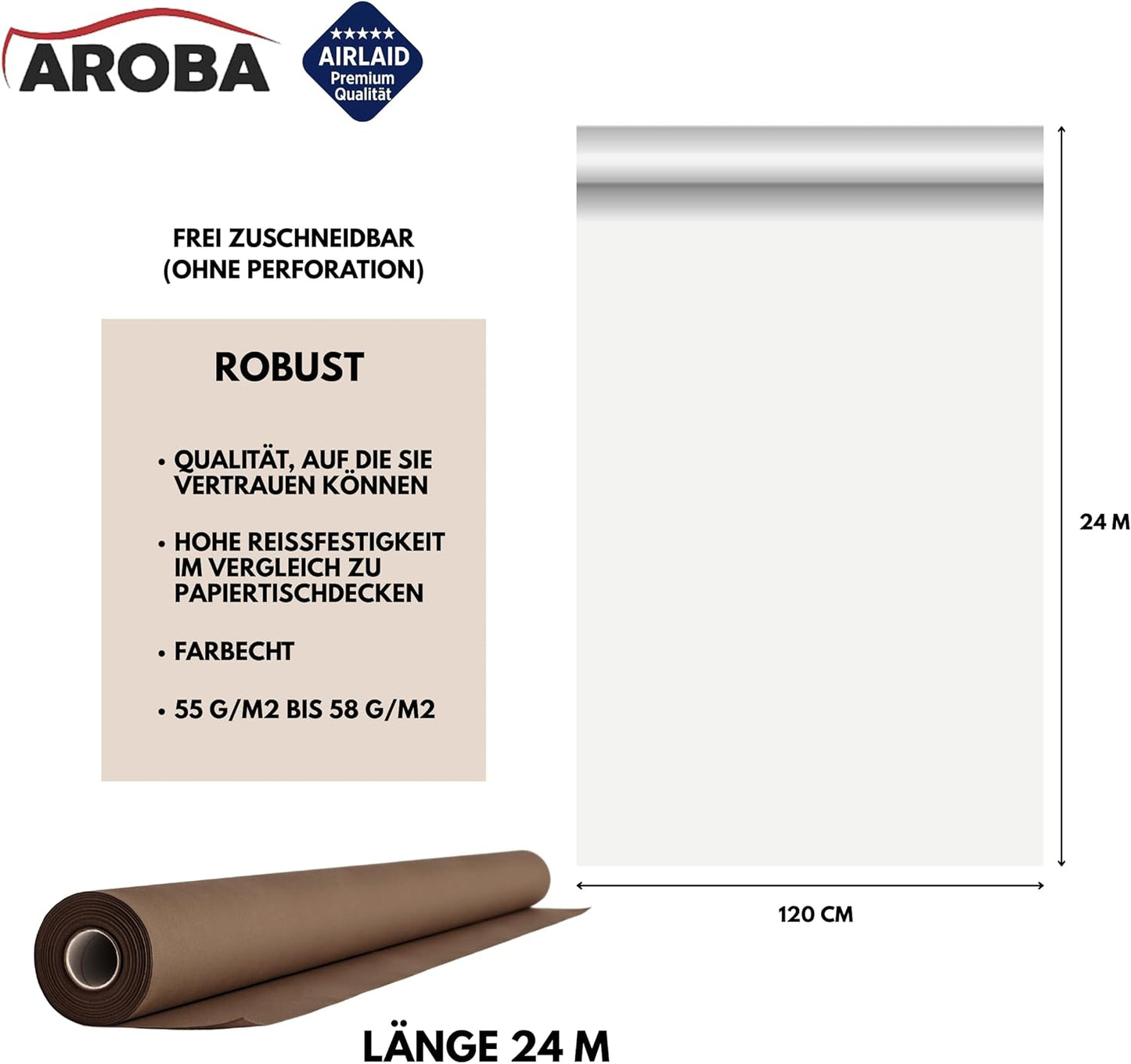 Airlaid Tischdeckenrolle, 2400 x 120 cm (Rechteckig) Braun