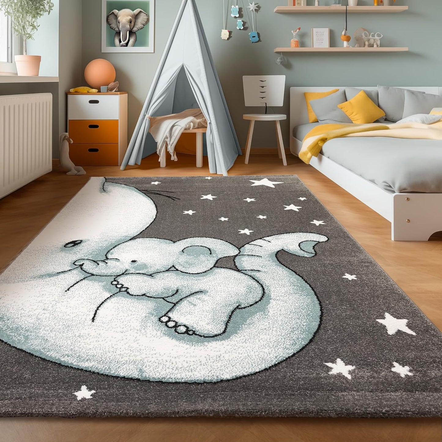 Kinderteppich Elefant Design, 120 x 170 cm (Rechteckig) Blau-3