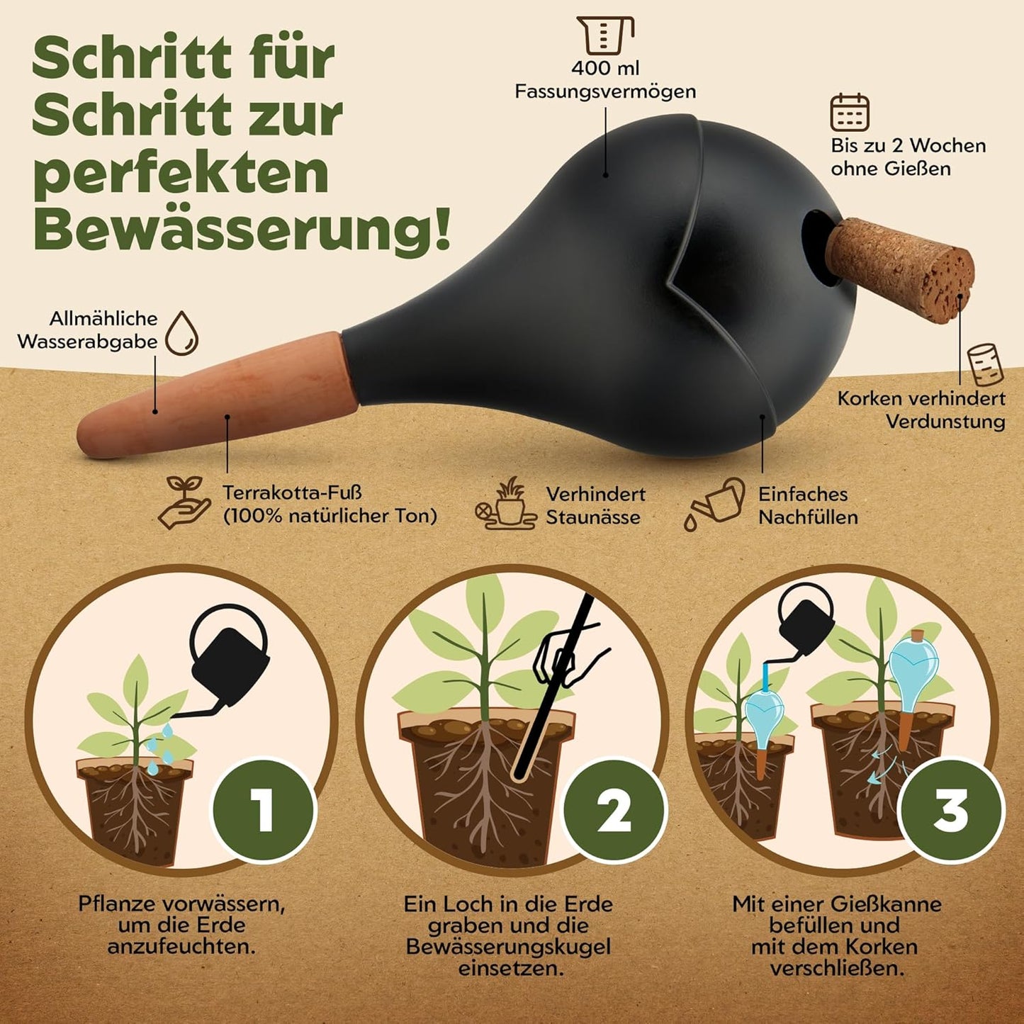 6er-Set Bewässerungskugeln, Schwarz 6
