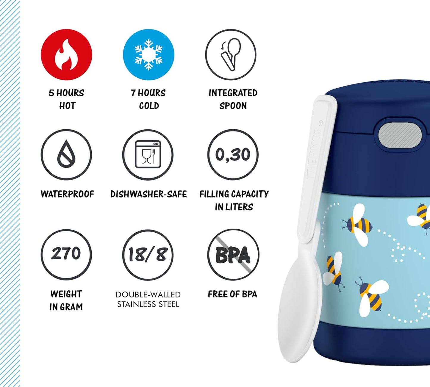 Thermobehälter für Kinderessen (0,3l, inkl. Löffel), Bees