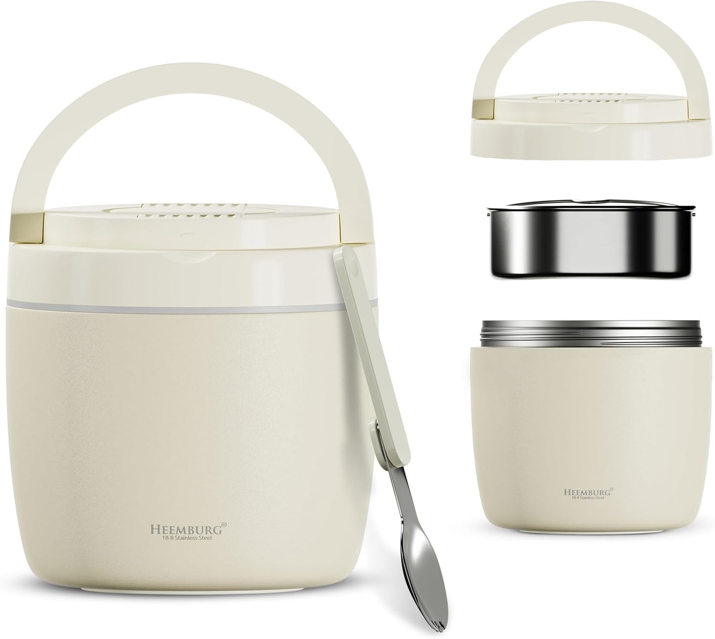 Thermobehälter für Essen, Edelstahl 1L, Weiss 970 ml