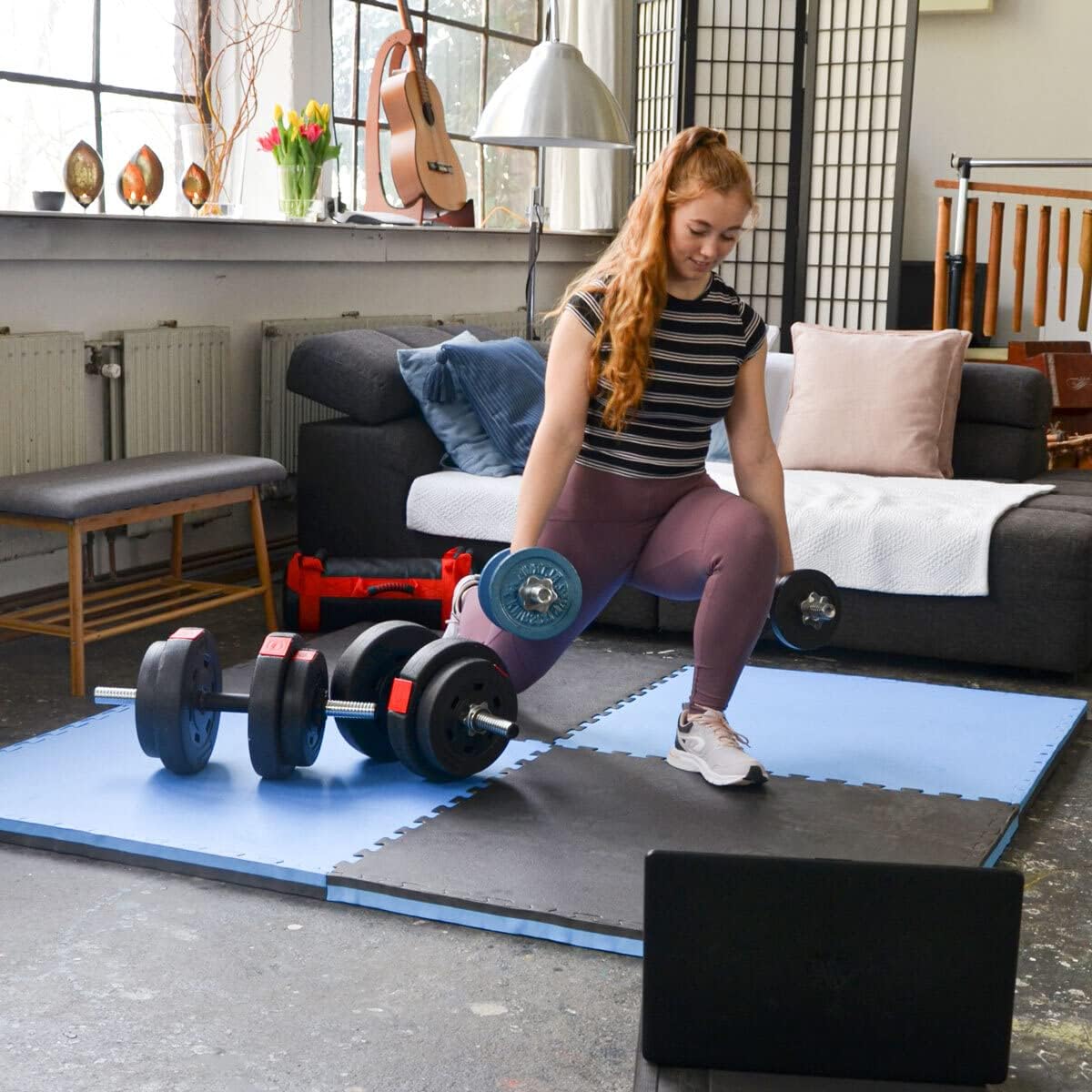 Profi Kampfsportmatte 90x90cm für Zuhause, 1 Matte 90 x 90 cm Blau Schwarz
