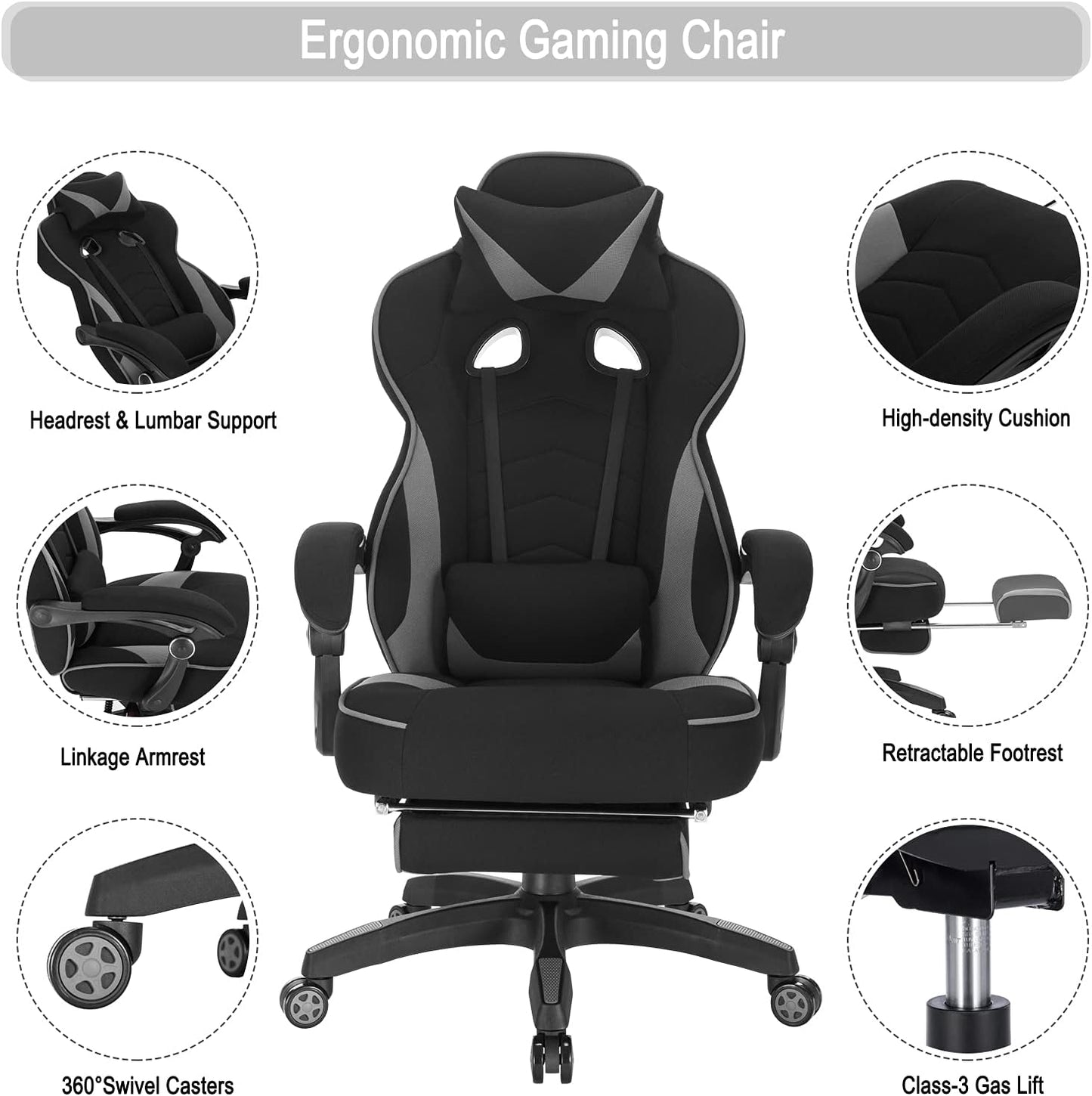 Gaming PC-Stuhl, Grau ; Elastischer Stoff