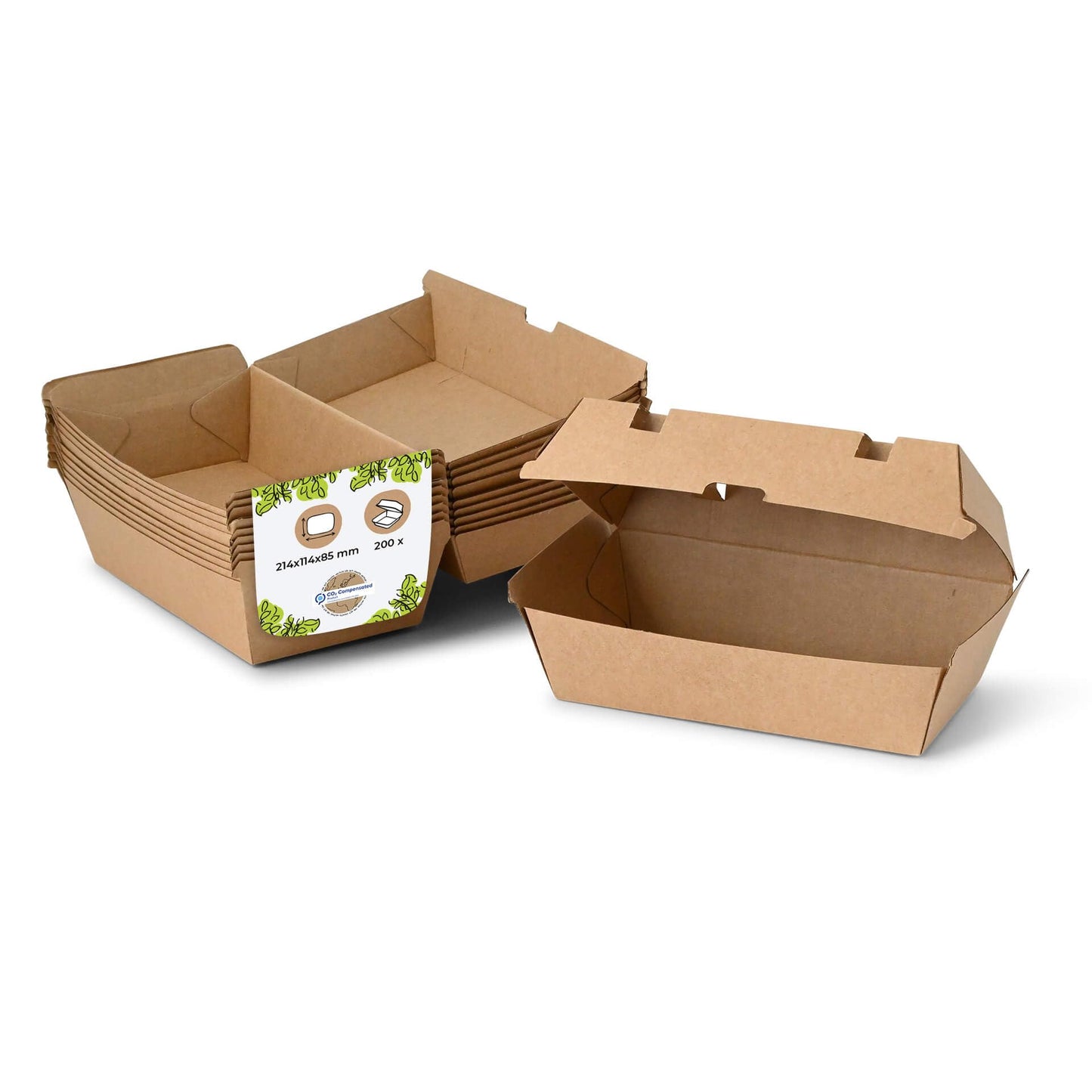 Kraftkarton Take Away Boxen, 200 Stück, 21.4 x 11.4 x 8.5 cm (200 Stück)
