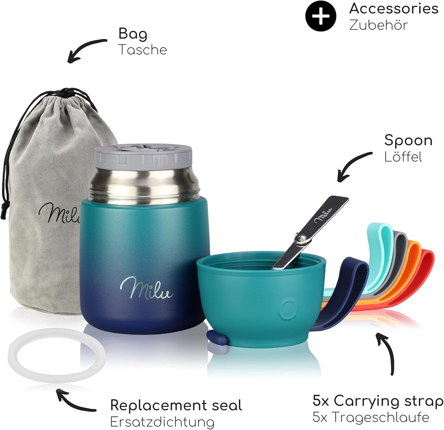 Thermobehälter für Essen, Grün Blau 450ml