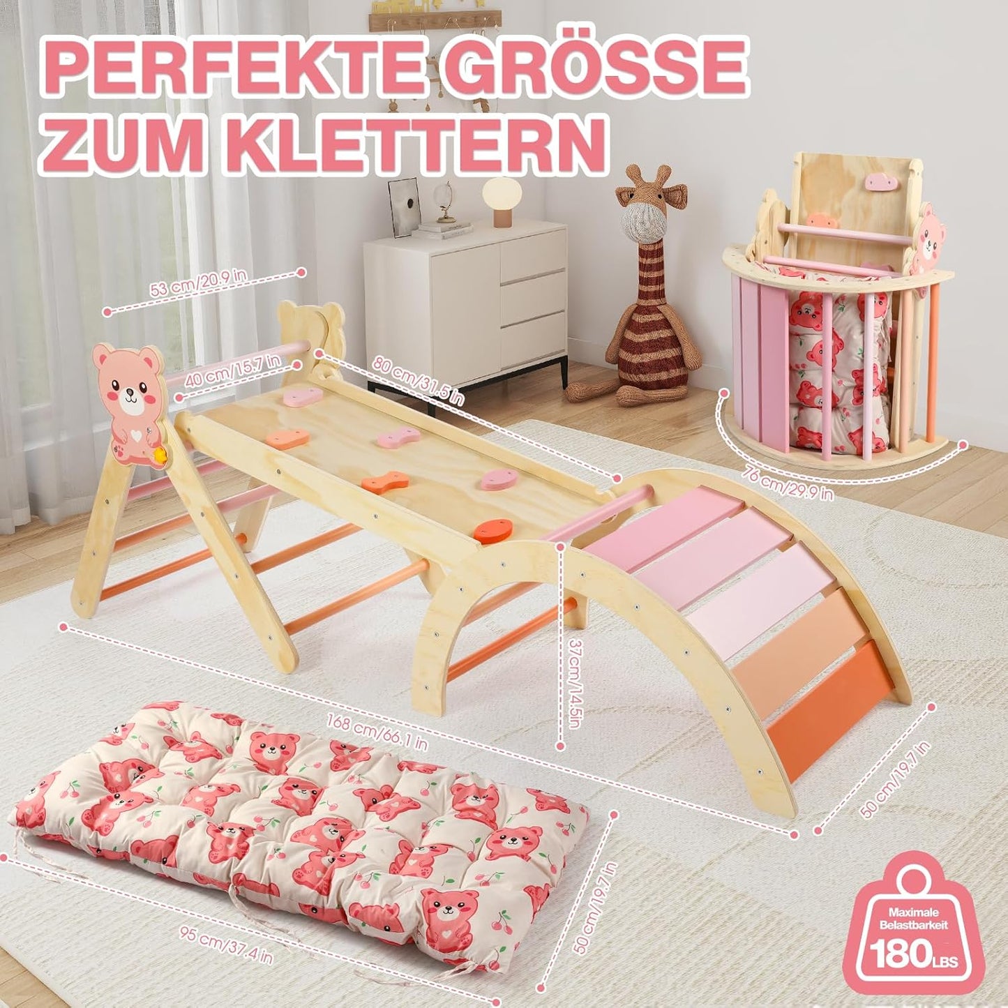 Kletterdreieck Set (7-in-1) mit Rutsche, Bärchen