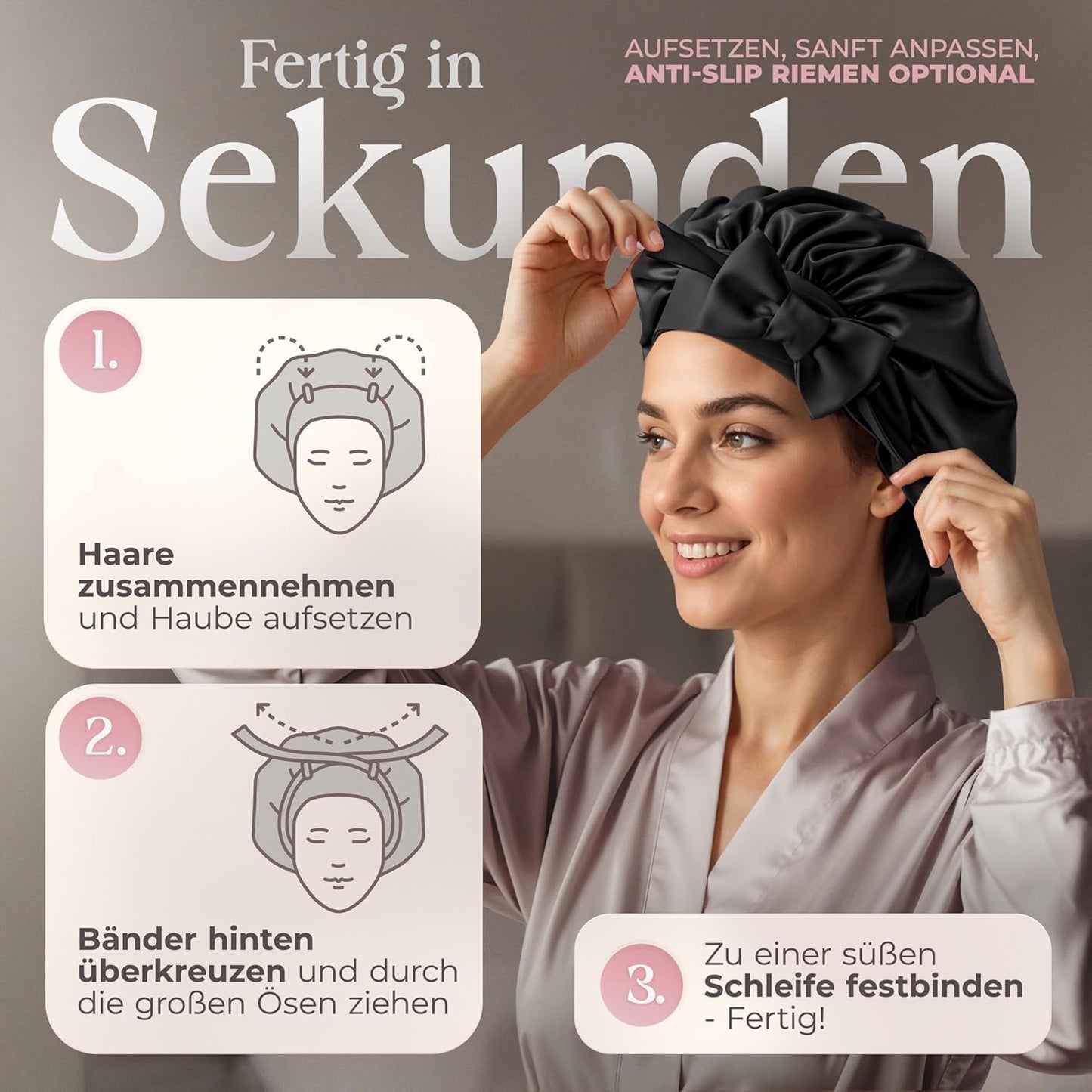 Seidenschlafhaube zum Schlafen, Schwarz