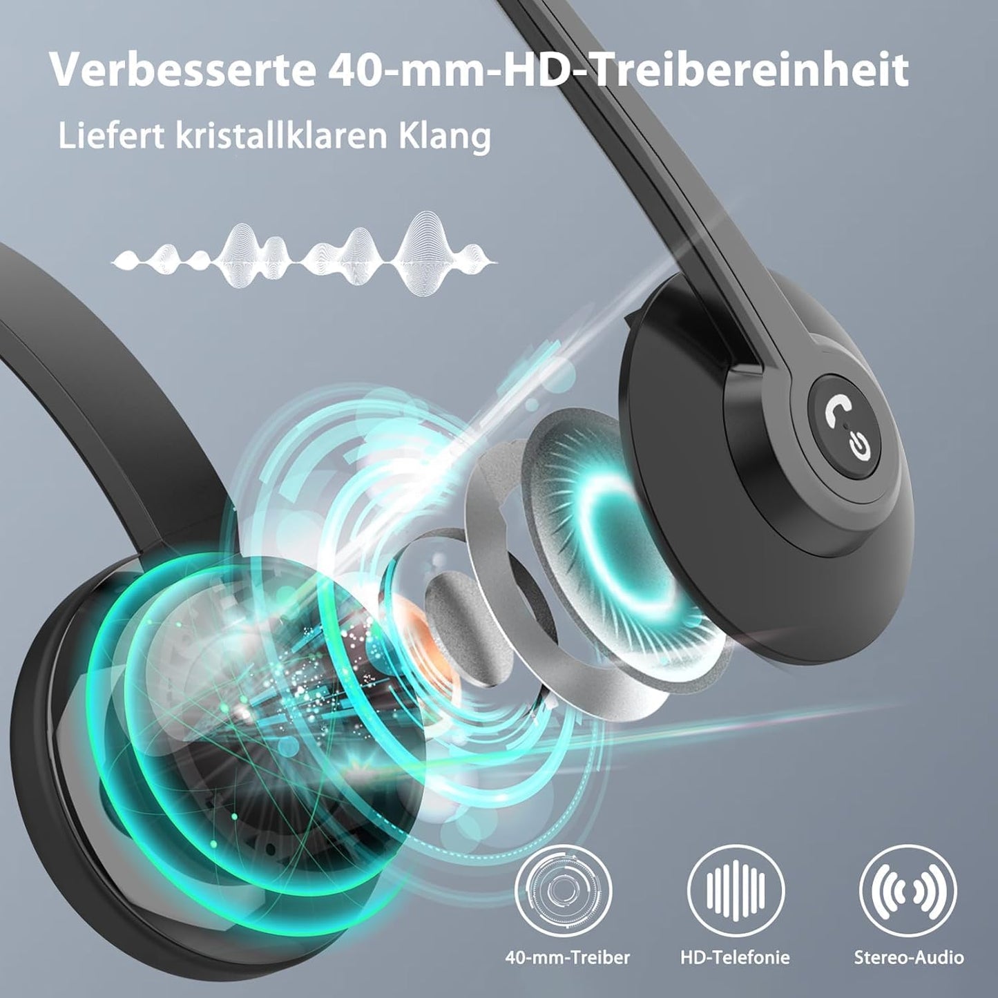 Kabelloses Headset mit Mikrofon & USB-Dongle, Schwarz