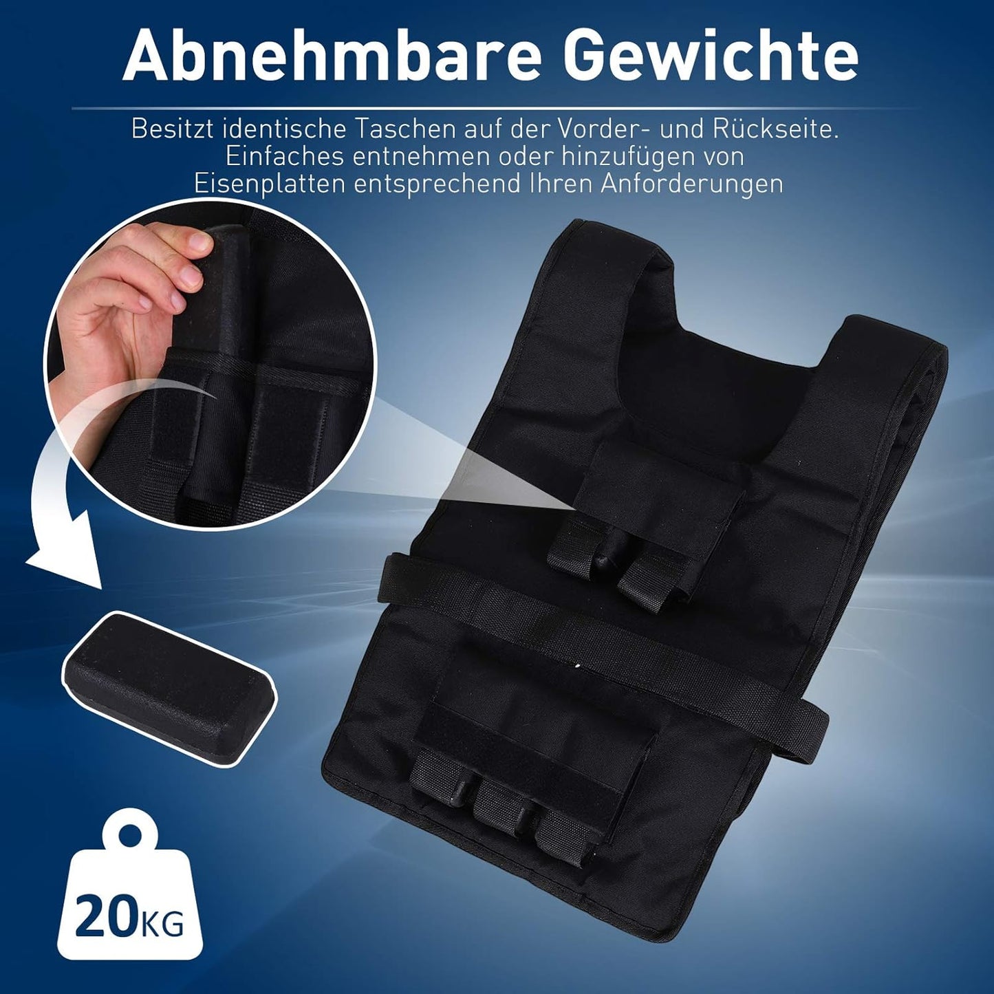 Verstellbare Gewichtsweste für Krafttraining (20 kg), 20 Kilogramm