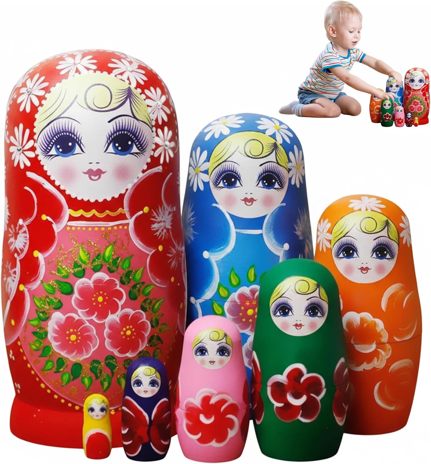 Russisches Matroschka-Set, 7-teilig, Sonnenblumen