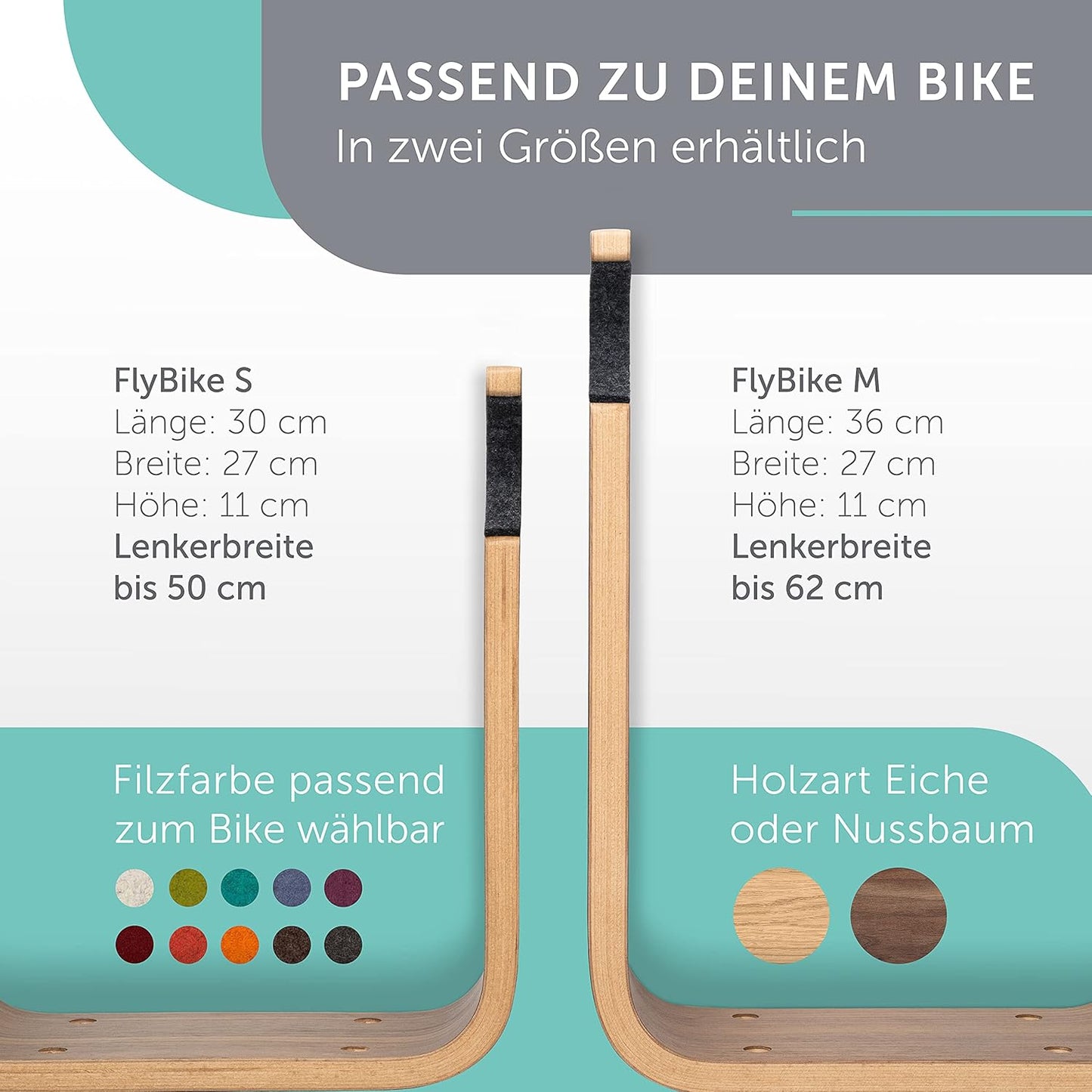 Velo Wandhalterung FlyBike, S (bis 50cm Lenkerbreite) Eiche | Lagune