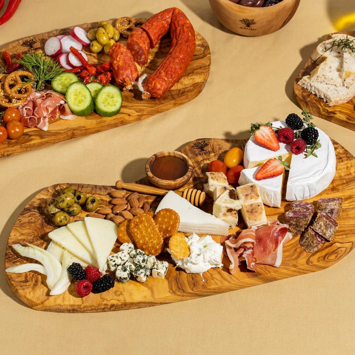 Tapas & Brotzeit Geschenkset aus Olivenholz, 1 Geschenkset Brotzeit 2