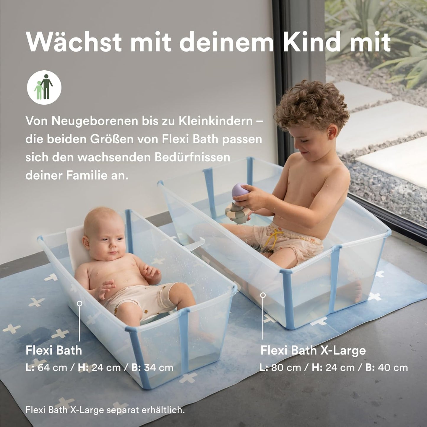 Flexi Bath mit Newborn Support (faltbar), Regular - 64 x 24 x 34 (cm) Ocean Blue