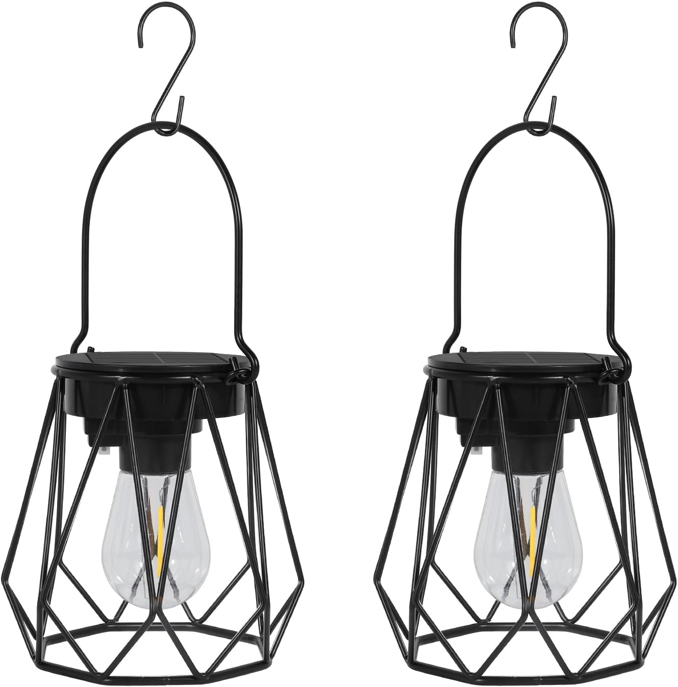 2er-Set Solarlampen, Schwarz Achteckig