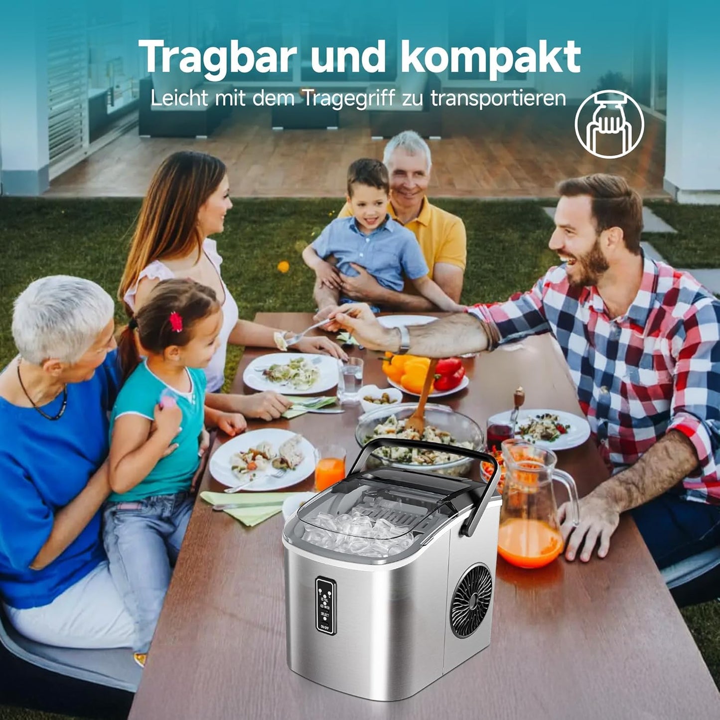 Tragbare Eiswürfelmaschine, Silber-1.2L