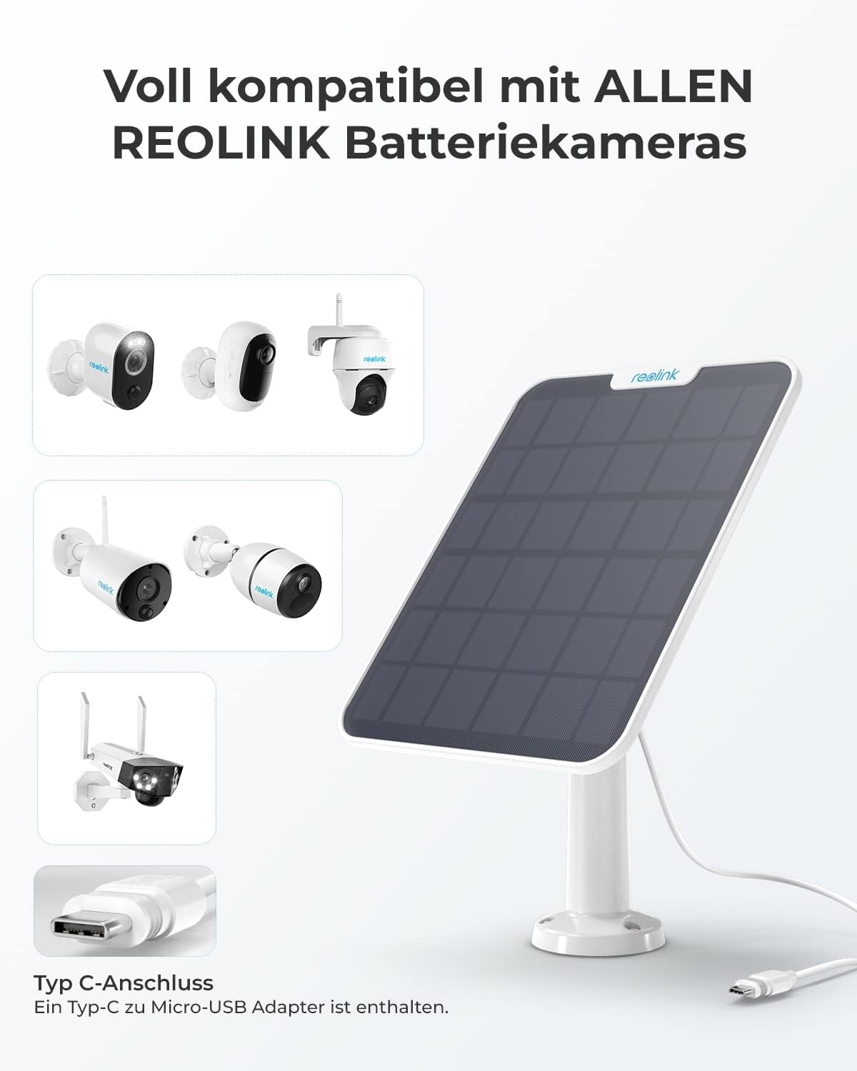 Solarpanel für Akku-Überwachungskameras, Weiss