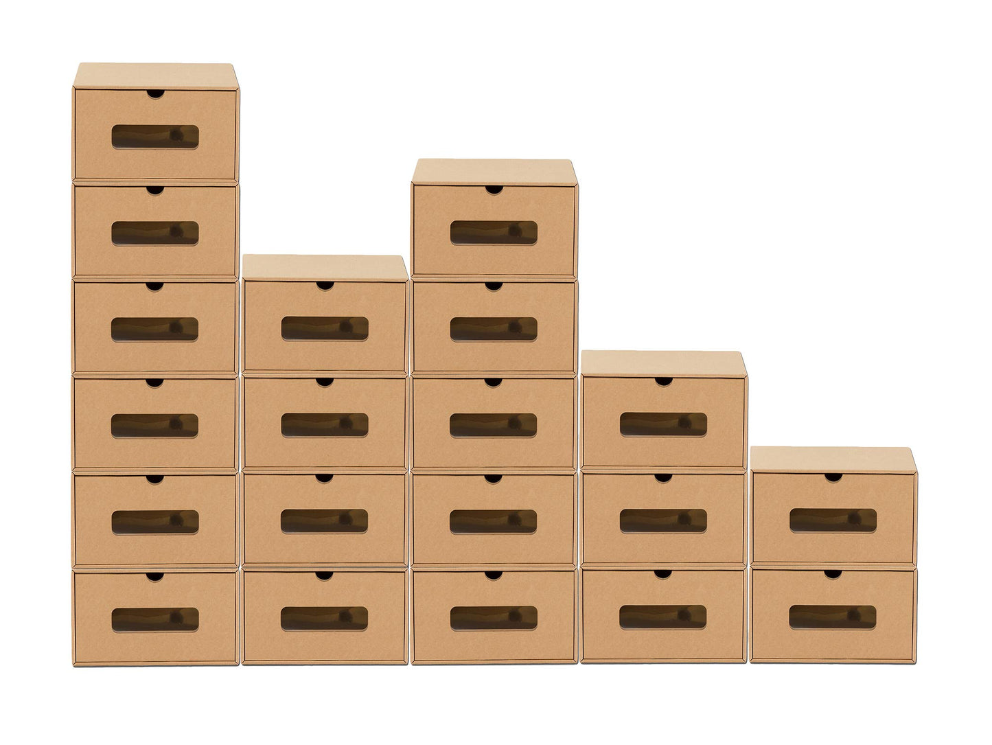 Schuh-Boxen-Set mit Sichtfenster & Schublade (20 Stück), 20er Set Braun