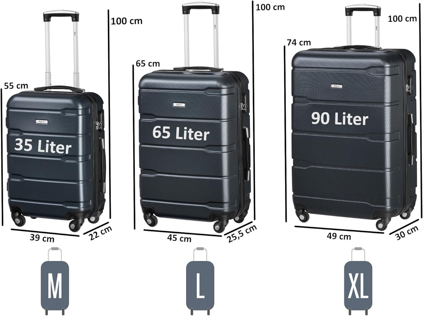 3-teiliges Hartschalenkoffer-Set mit Zahlenschloss, Anthrazit 3-teilig