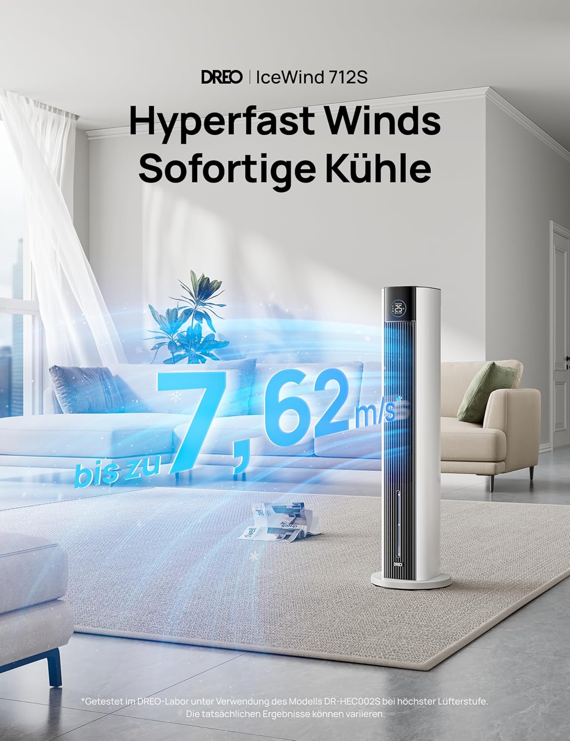Turmventilator mit Wasserkühlung, App-Steuerung, Weiss