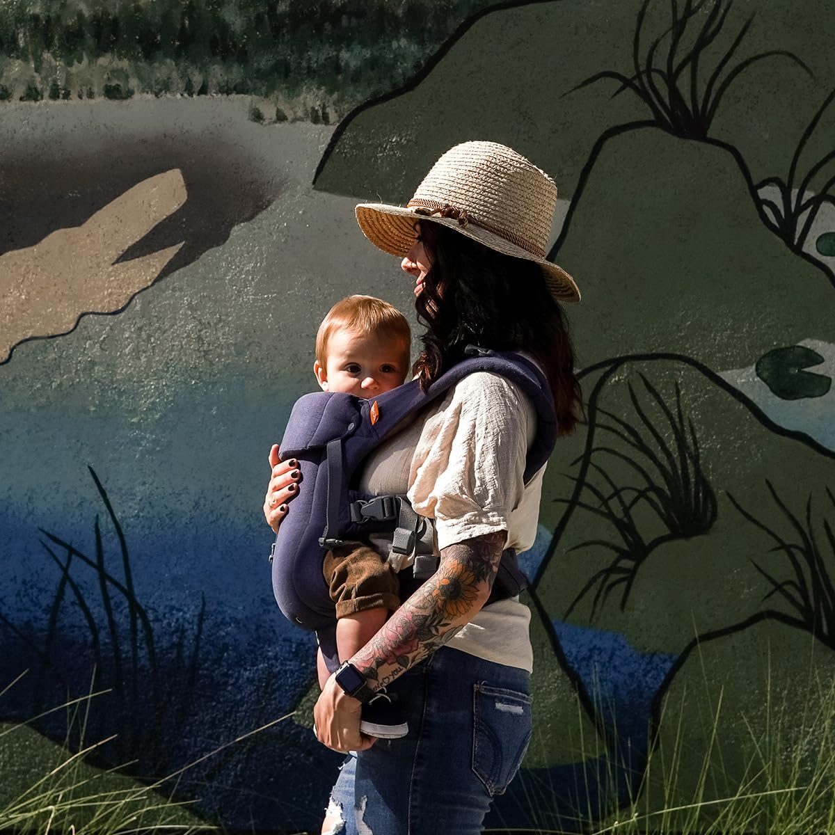 Ergonomische Babytrage für Neugeborene und Kleinkinder, Blaues Leinen
