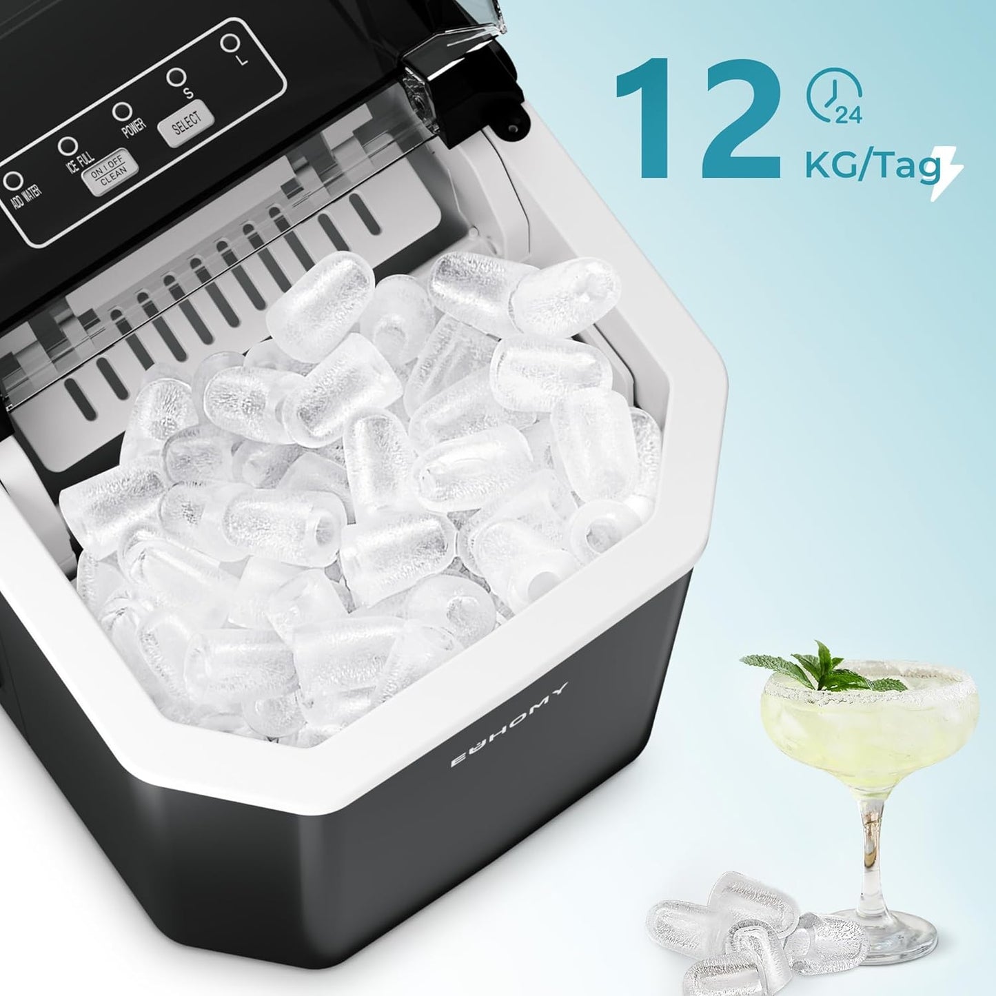 Eiswürfelmaschine, Schwarz-12kg