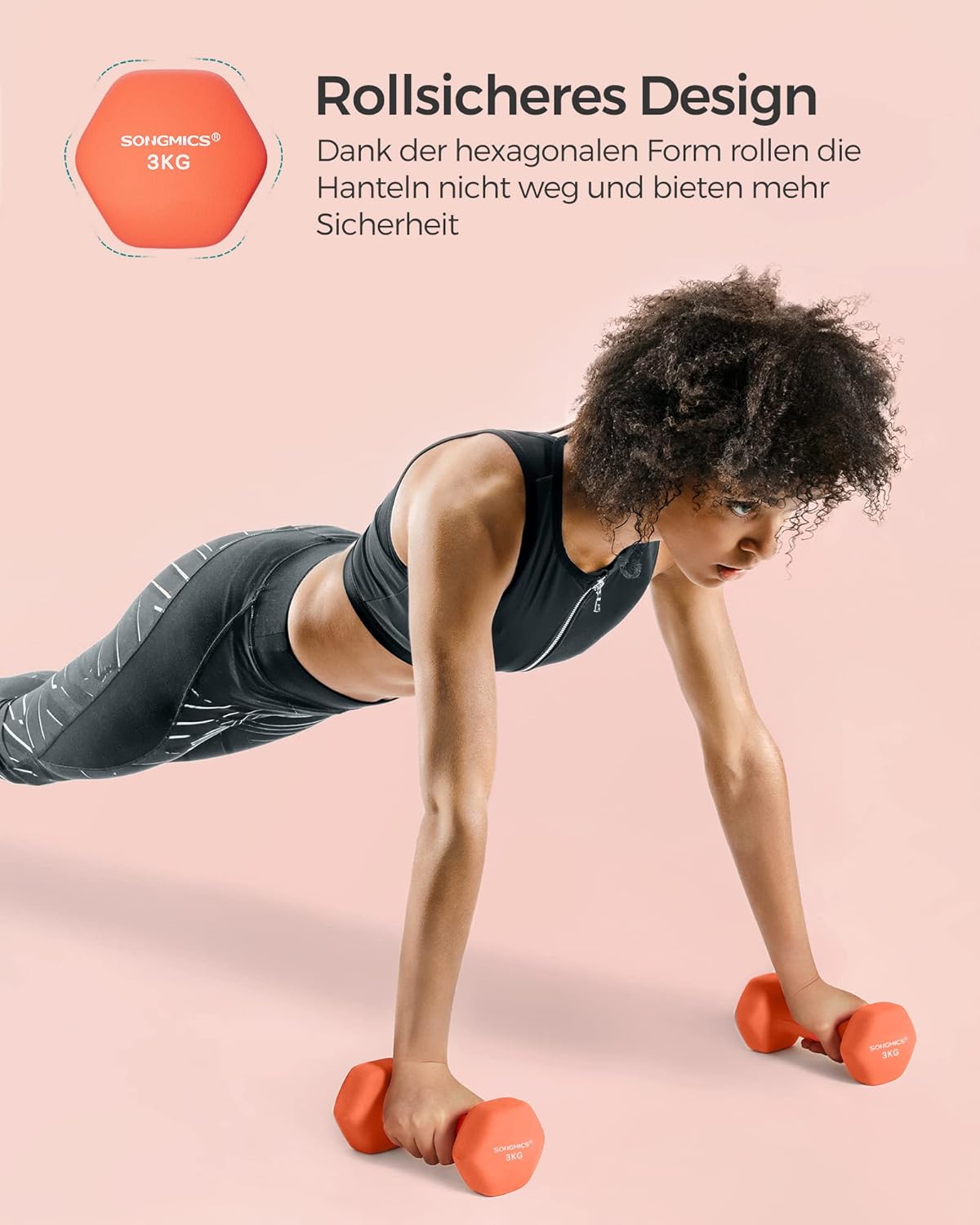 Hantelset für Krafttraining, 2 x 3 kg, papayaorange