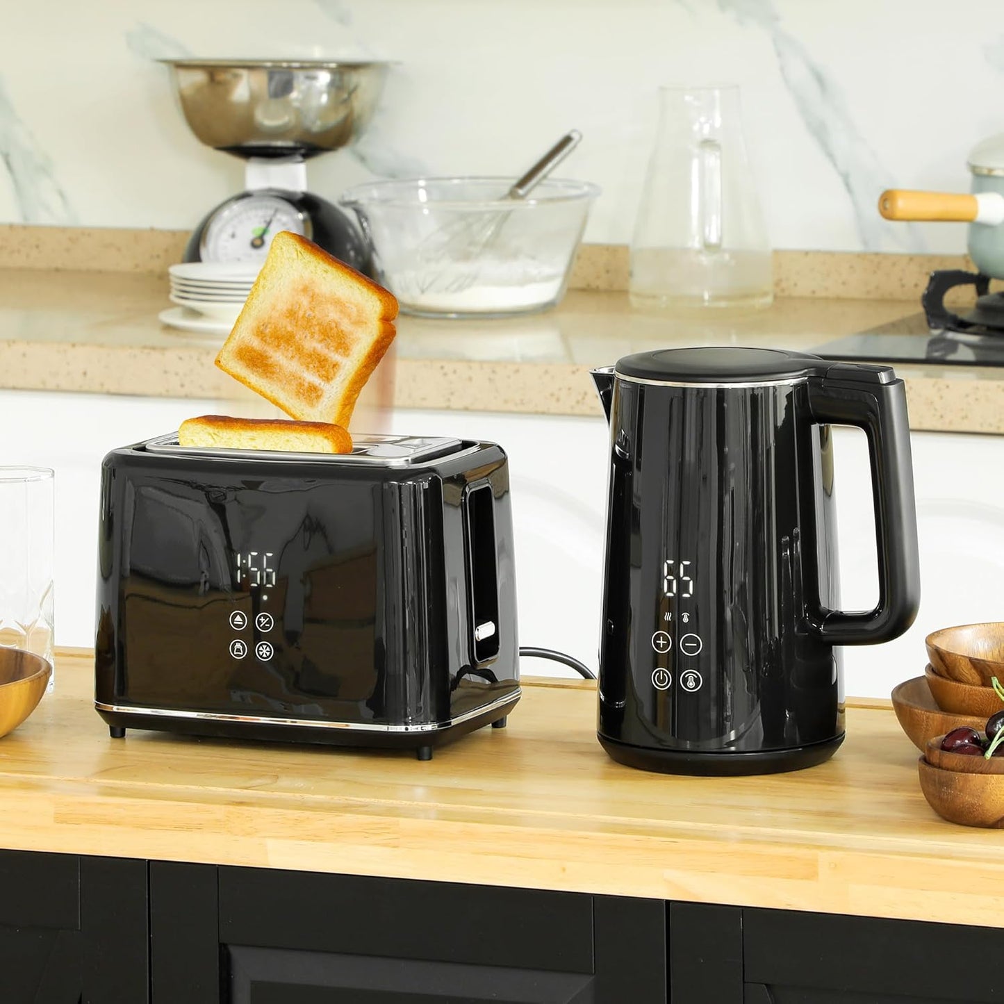 Wasserkocher & Toaster Set, Schwarz