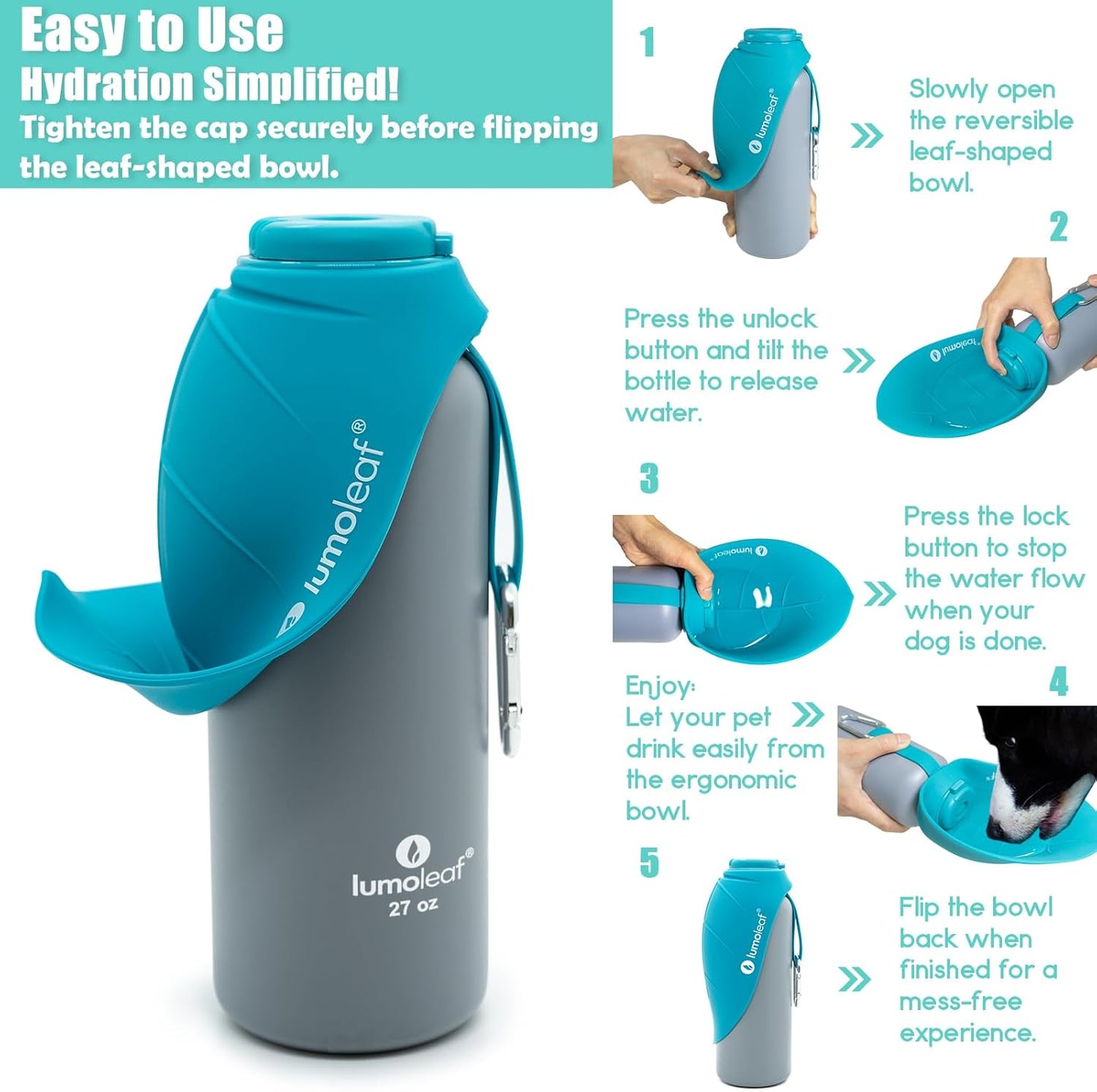 Isolierte Wasserflasche für Hunde, Bleu 800 ml