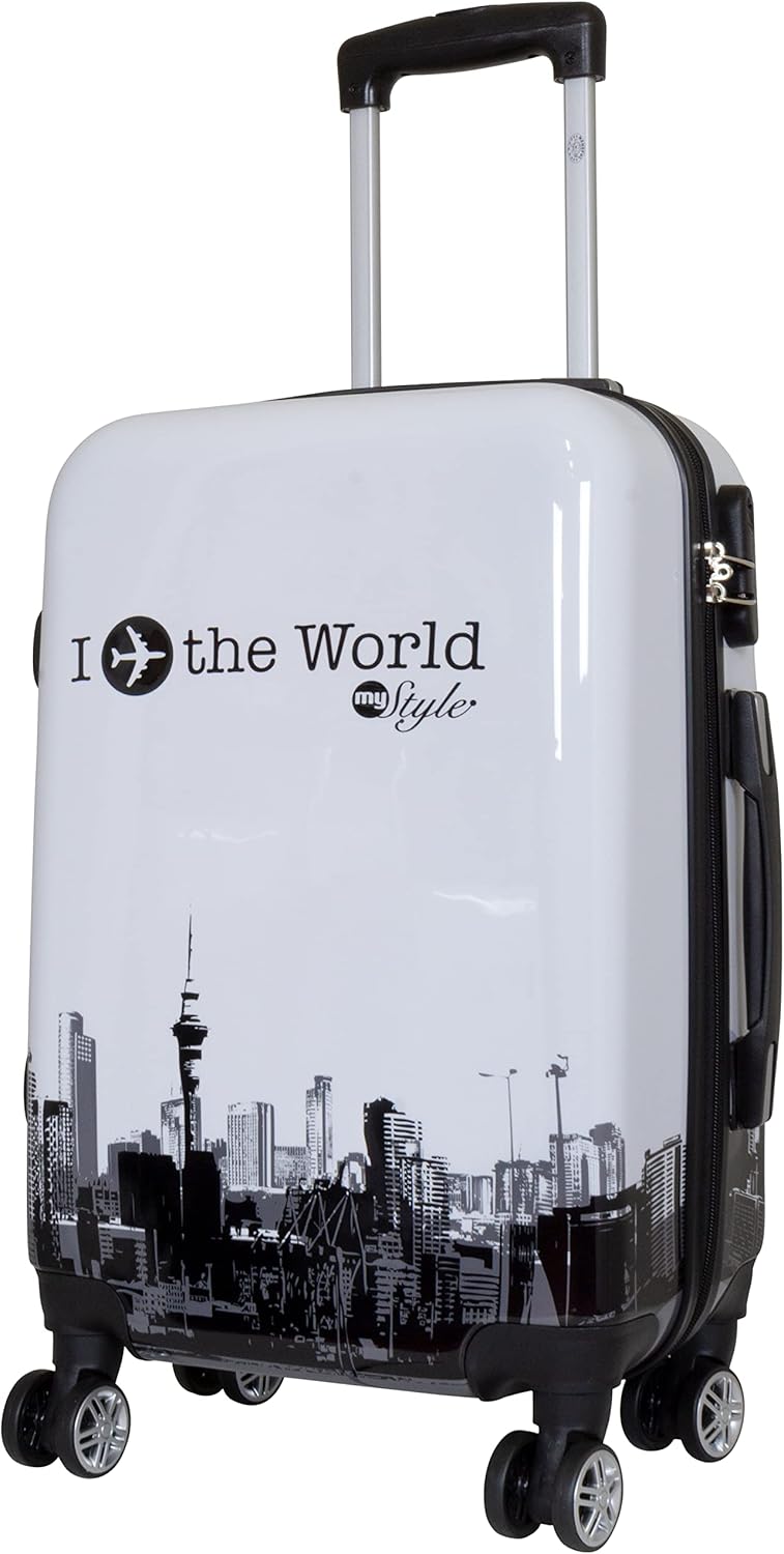 3-teiliges Hartschalen Koffer-Set, Kofferset 3-teilig / Fly The World Weiss