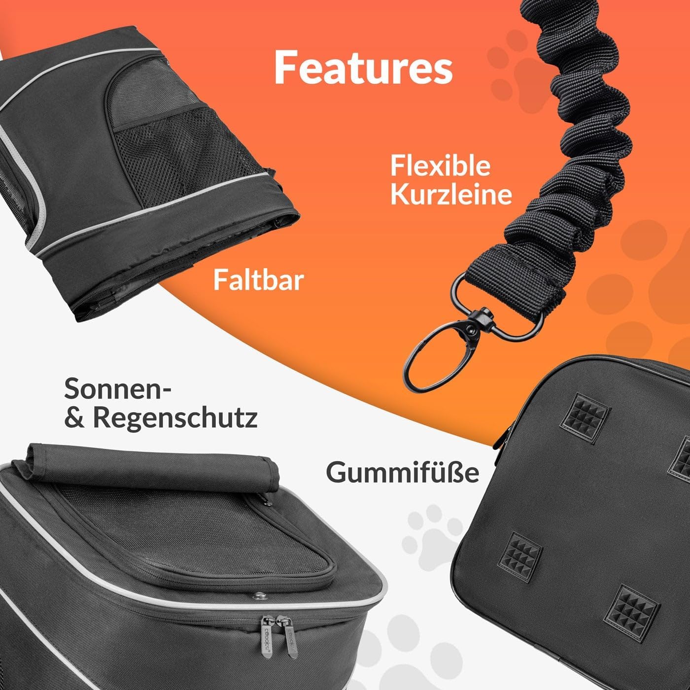 Haustierrucksack bis 20 kg, faltbar mit Kurzleine, Schwarz
