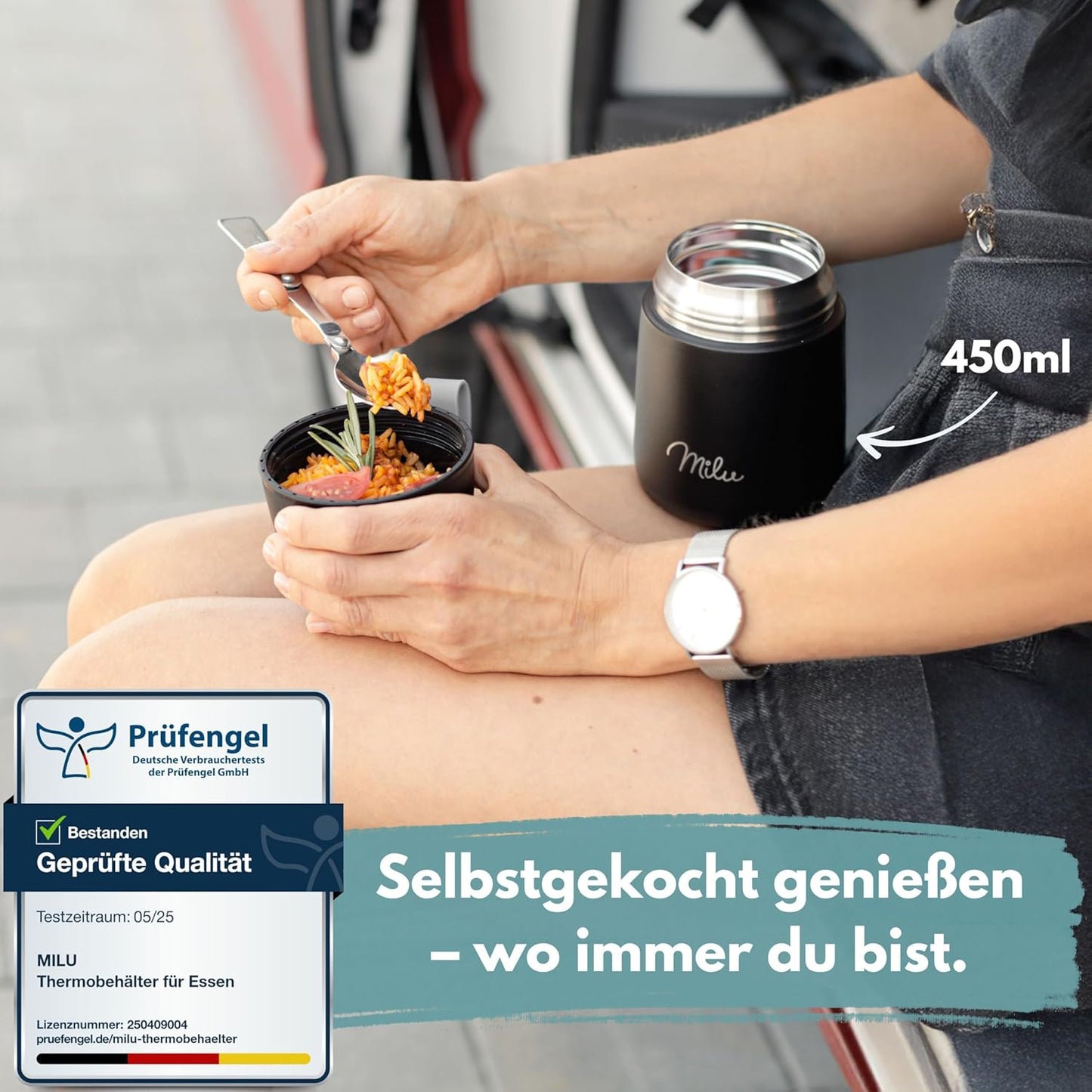 Thermobehälter mit Löffel, Schwarz / 450ml