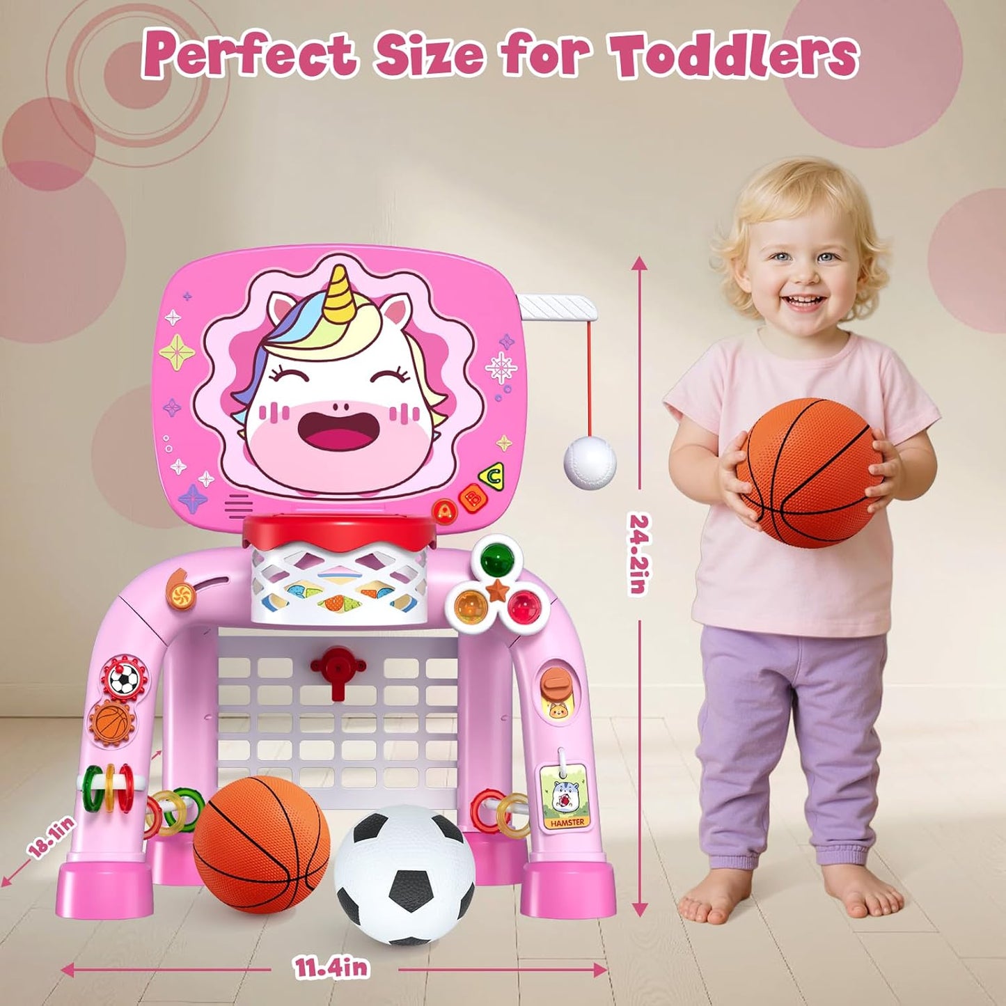 3-in-1 Kinder-Einhorn-Basketballkorb-Set mit Fussballtor, Einhorn