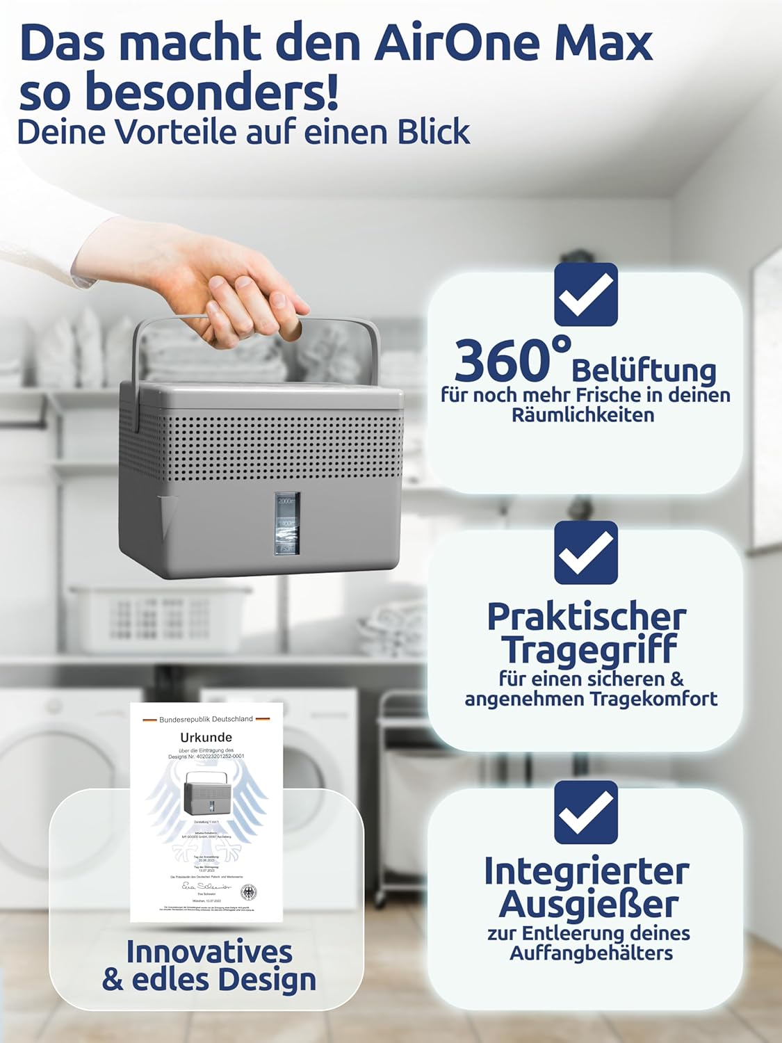 Luftentfeuchter AirOne Max, Titanium Gray