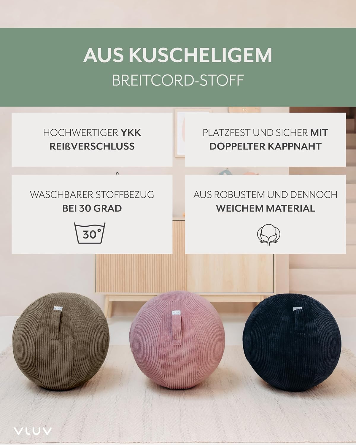 Ergonomischer Sitzball mit Tragegriff, 65 cm, Nougat 60 - 65cm