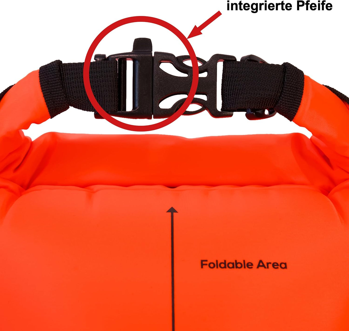 Schwimmboje mit Trockenbeutel und Notfallpfeife