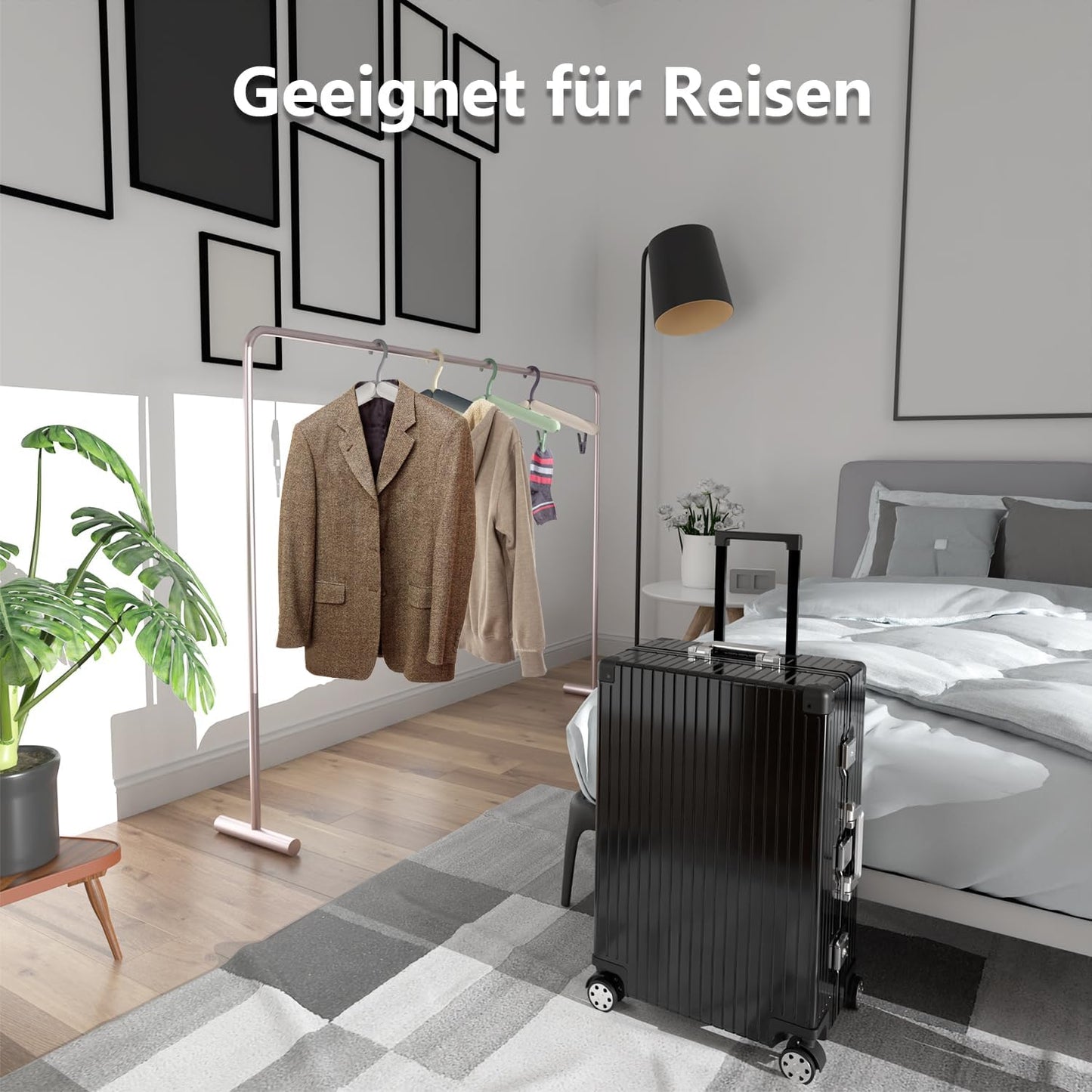 4er-Set Faltbare Reisebügel mit Aufbewahrungstasche, Grau Grün Fleisch Blau