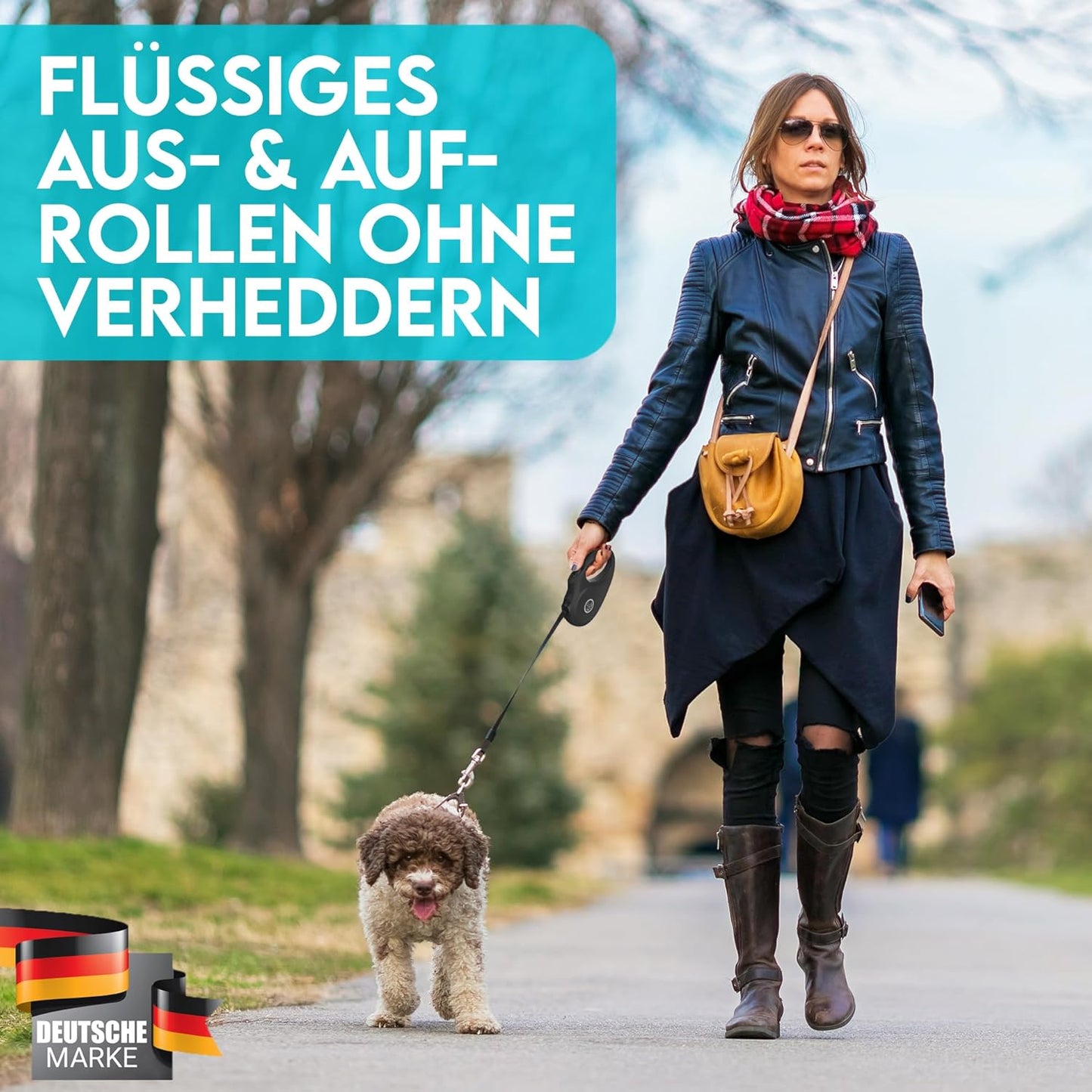 Rollleine für Hunde bis 50 kg, L | 8 m | bis 50kg Nachtschwarz