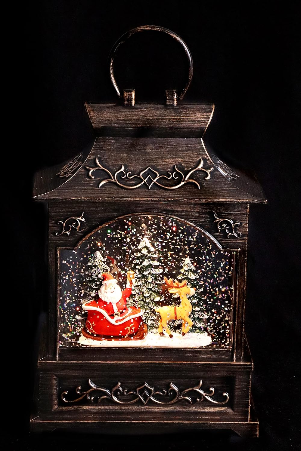 Schneekugel-Laterne - Weihnachtsmann & Schlitten