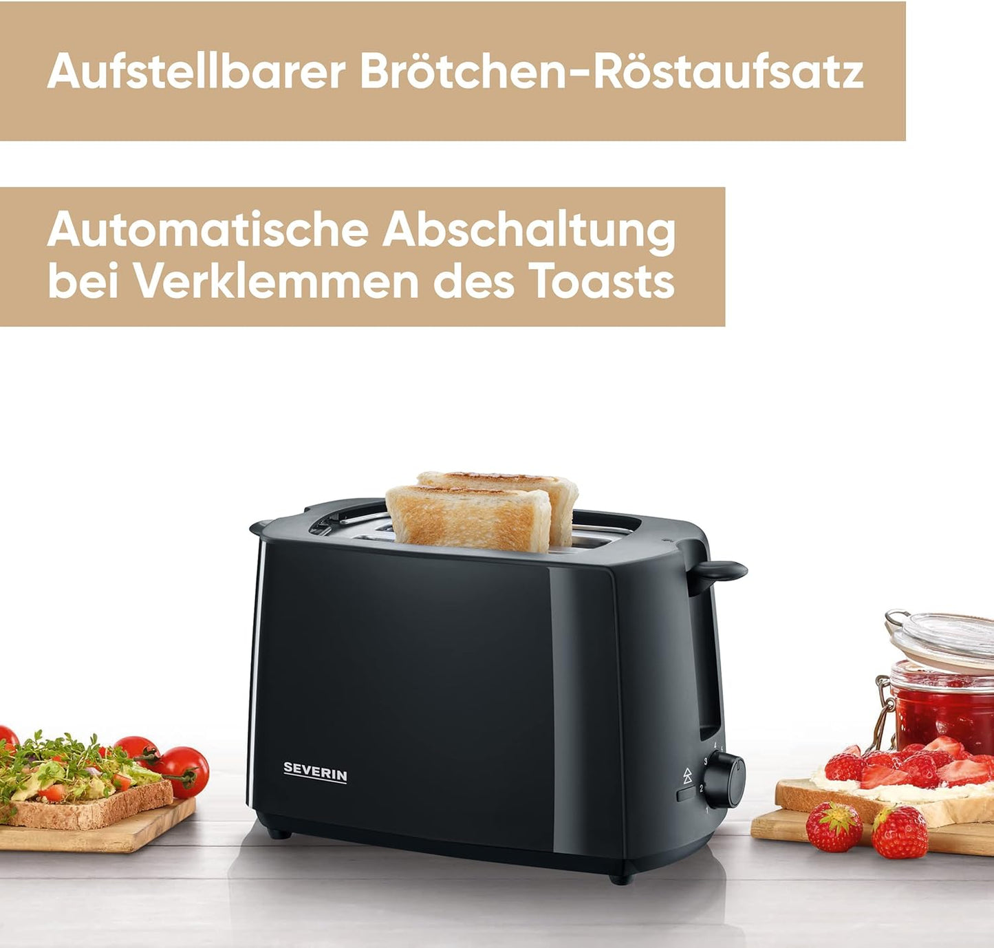 Automatik-Toaster mit Brötchenaufsatz und Krümelschublade, Schwarz
