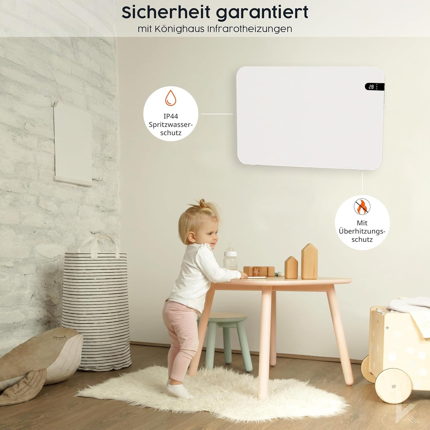 Smarte Dual-Infrarotheizung mit App-Steuerung, 600 Watt - Weiß mit Display
