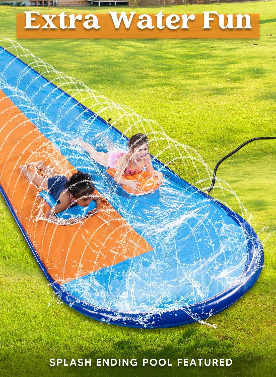 Doppelte Rasen-Wasserrutsche mit Sprinkler und Boards, 685,8cm Doppelspur