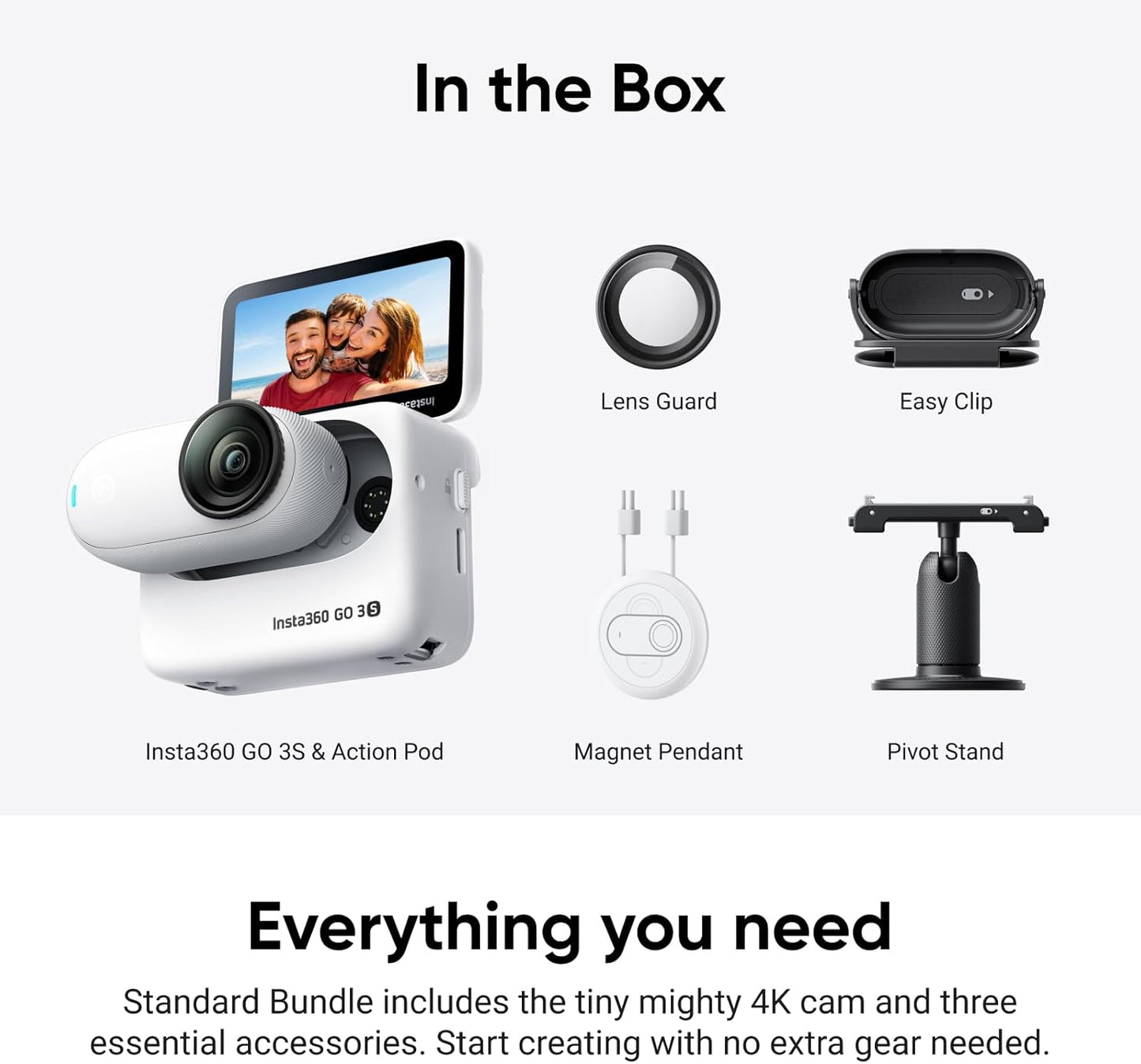 Tragbare 4K Mini-Kamera GO 3S, Polarweiss Standard-Bundle